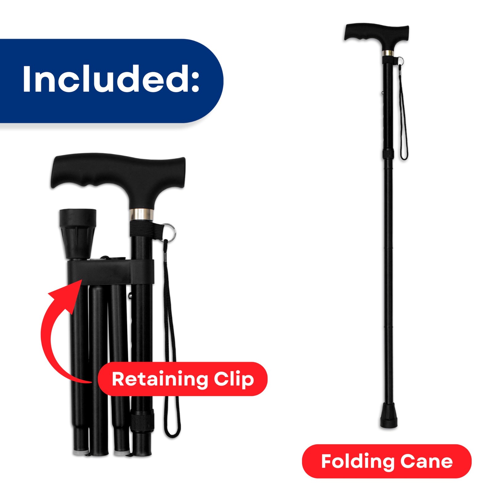 RMS Folding Cane – Foldable, Adjustable, 1 Count (Pack of 1), Black