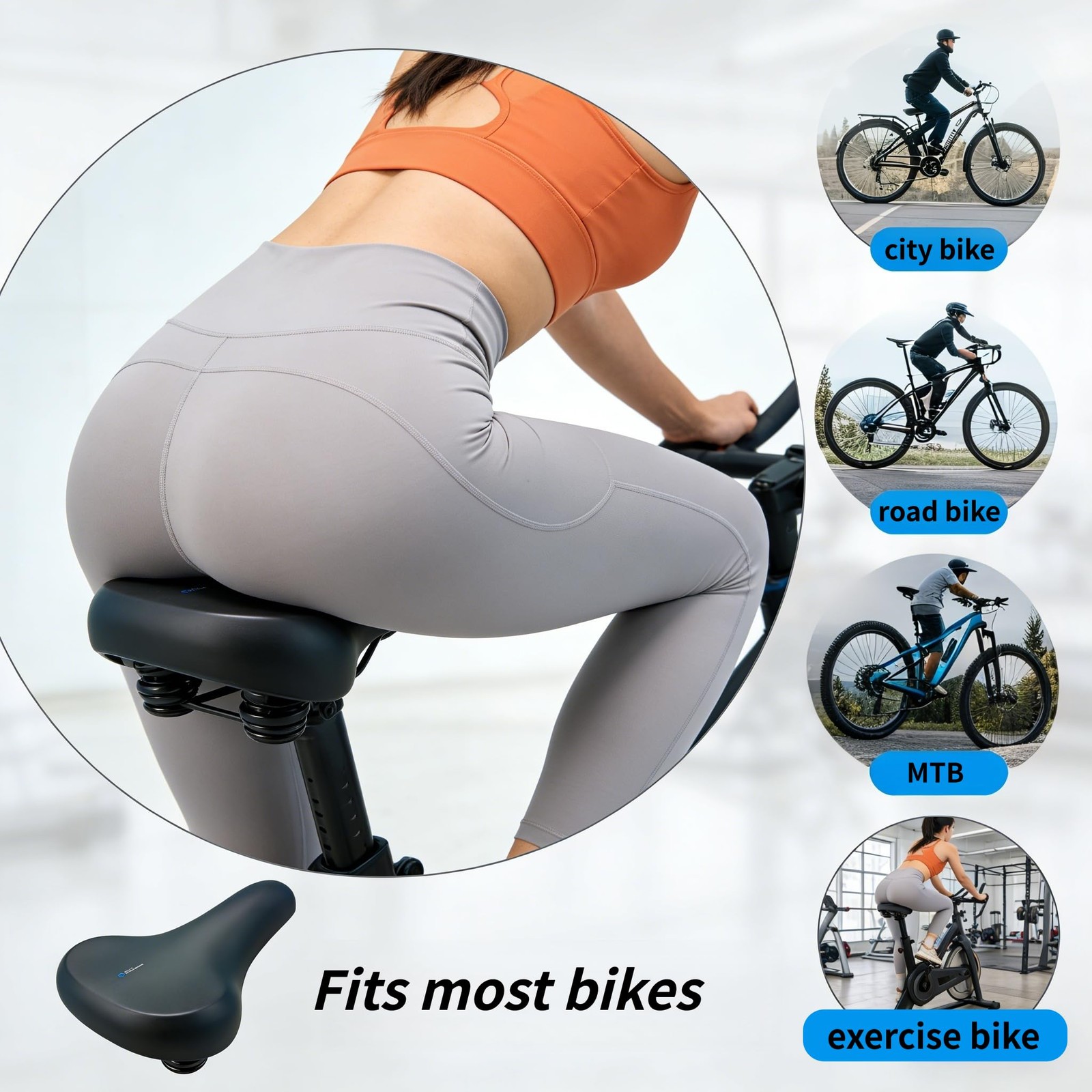 Oversized Ergonomic Comfort Bike Seat 9.7″x8″, Ascent Saddle 2.0, Universal B…