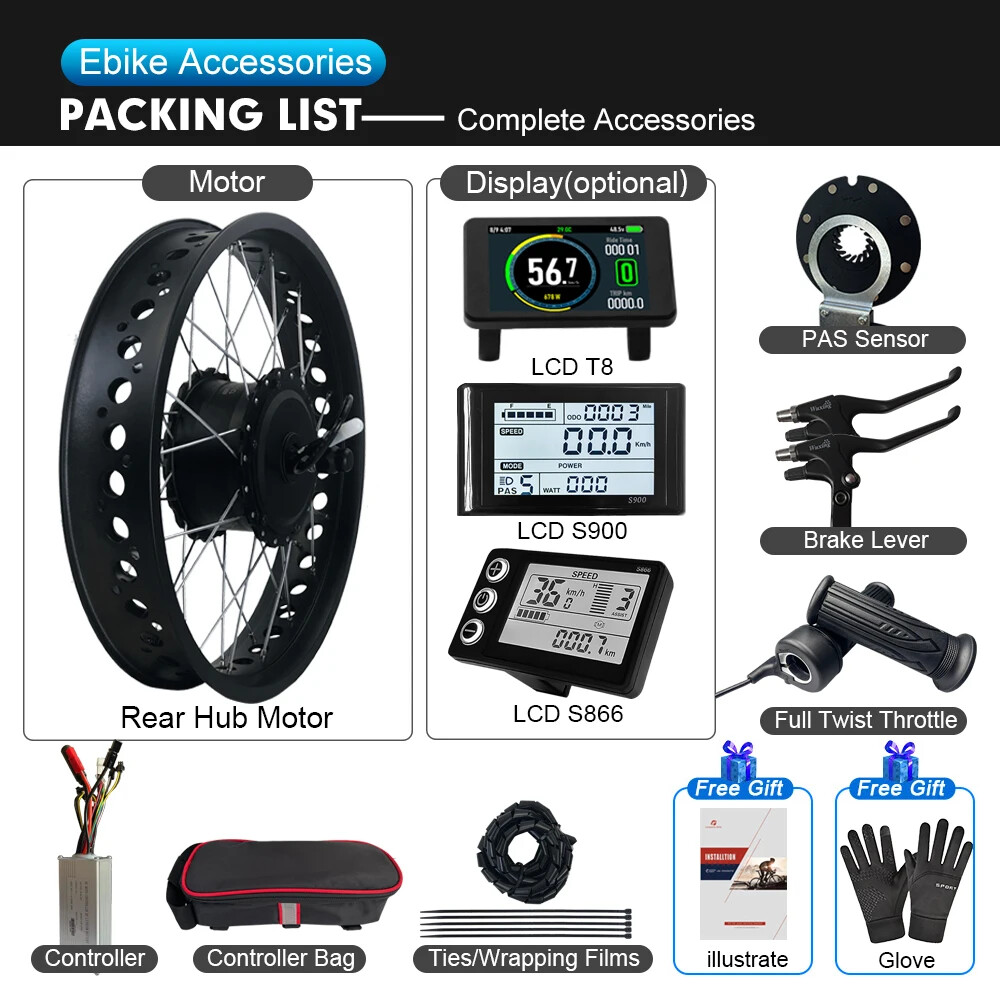 20 24 26inch 4.0 Tyre Snow E-Bike Kit 36 48V 500W Rear Cassette Hub Motor Wheel