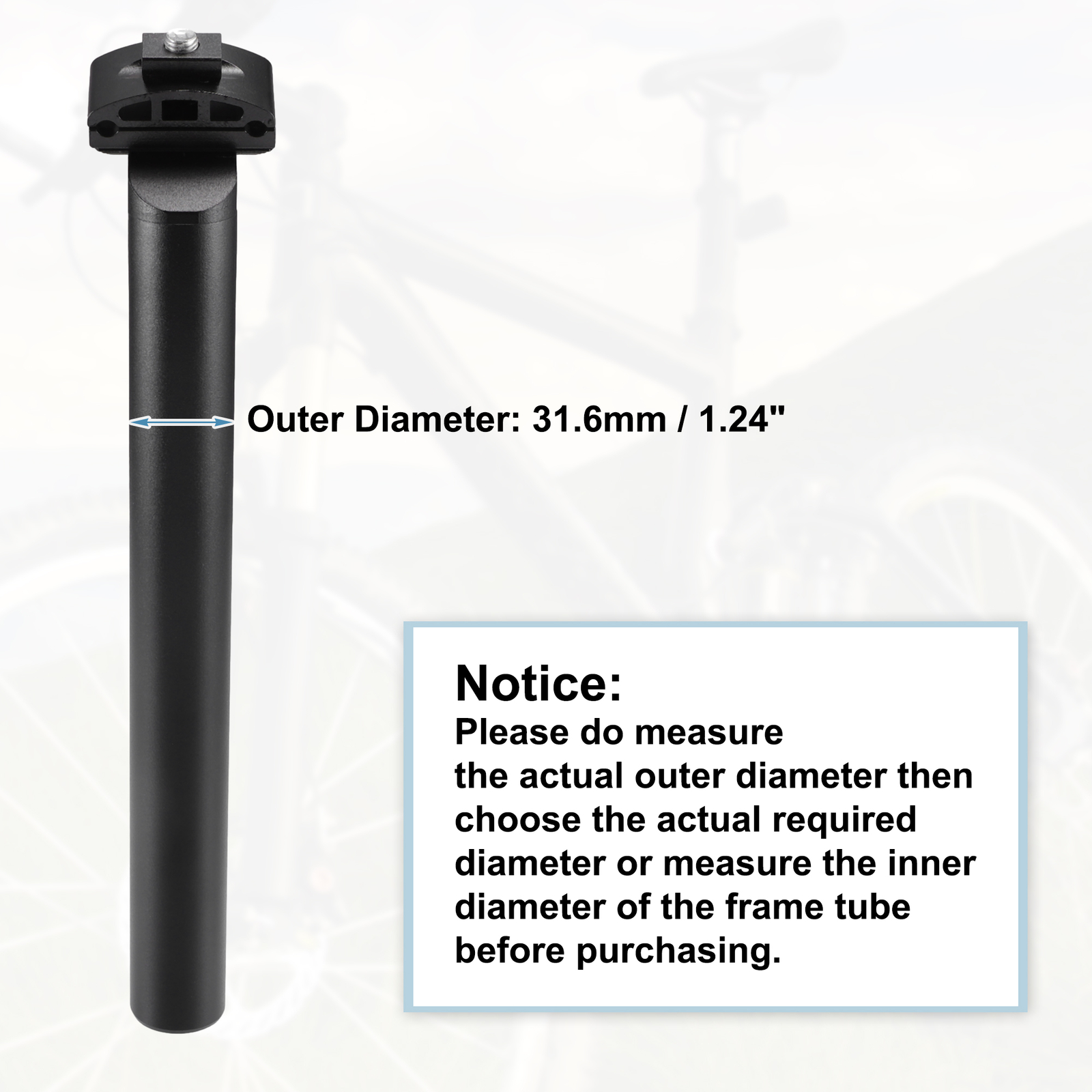 Universal 31.6x300mm Bike Seat Post Bicycle Mountain Bike Black Pack of 1