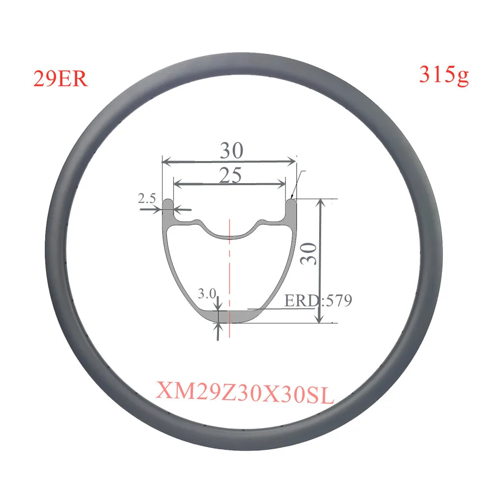Asymmetric Carbon MTB Bicycle Rime 29er 36mm Width 23mm Depth Hookless Tubeless