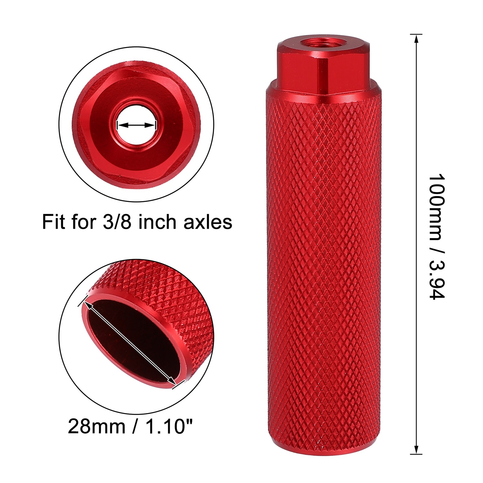 Pair of 2 for Bicycle 100x28mm Universal Rear Foot Pegs Footrests Axle Black Red