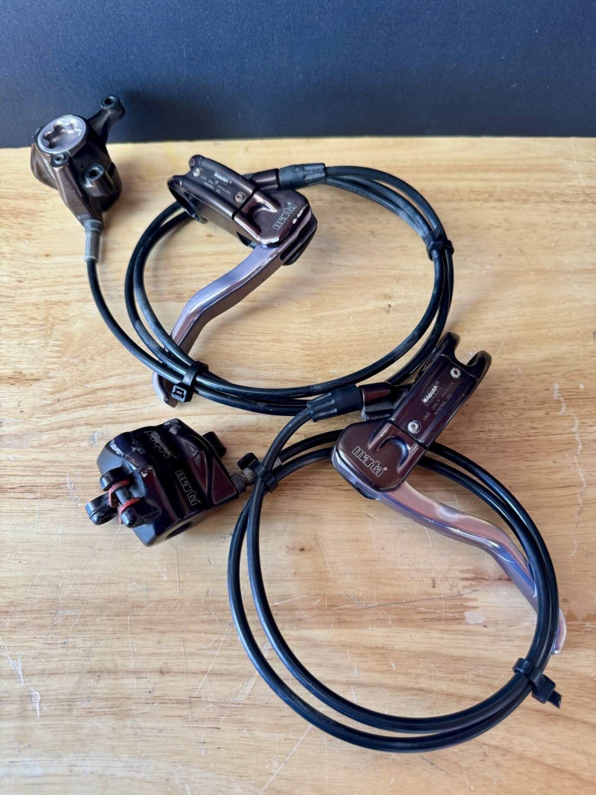 Vintage Magura Marta Hydraulic Disc Brake Set Front & Rear Brown Ano IS Mount