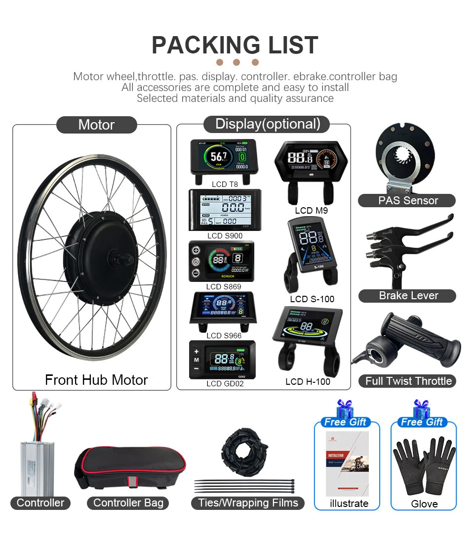 Mountain Electric Bike Conversion Kit 48V 1500W Brushless Front Hub Motor Wheel