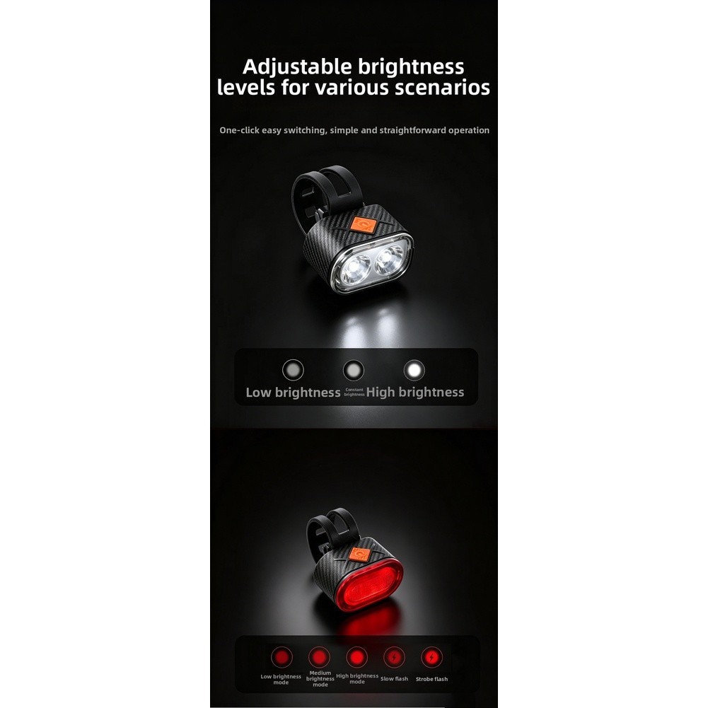 Bicycle Headlight and Taillight Set USB Rechargeable 13.5x7x4cm ABS+Silicone