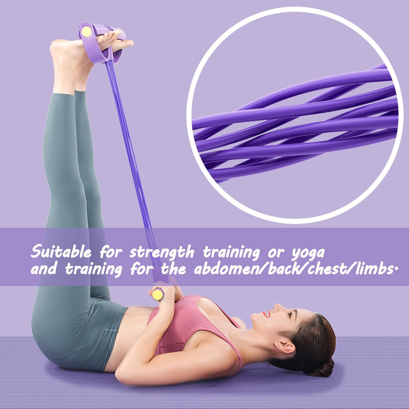 Pedal Resistance Band with Handle Multifunction purple-6 tubes