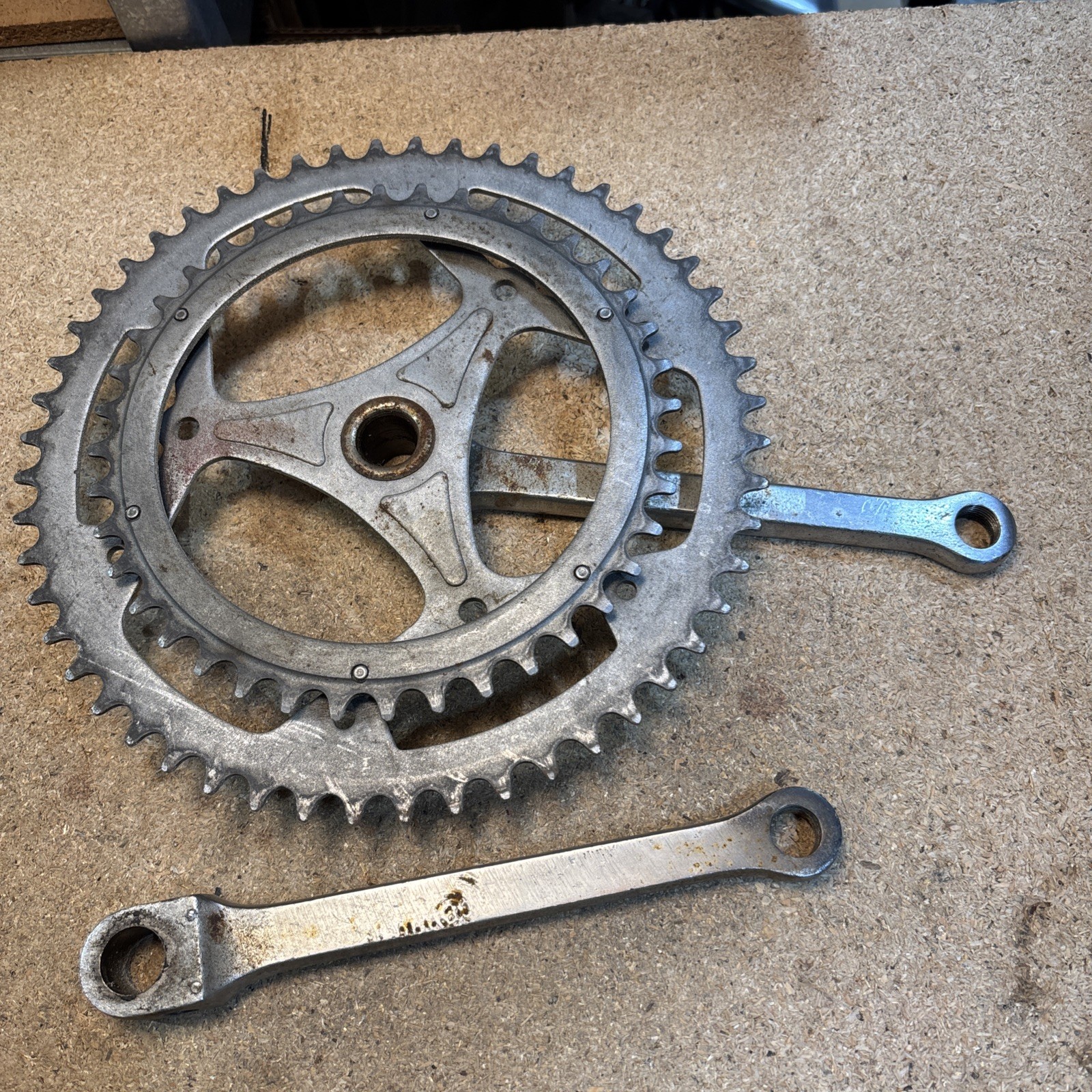 Vintage Unbranded Crankset Steel 52/40 Cottered 170mm 3-arm