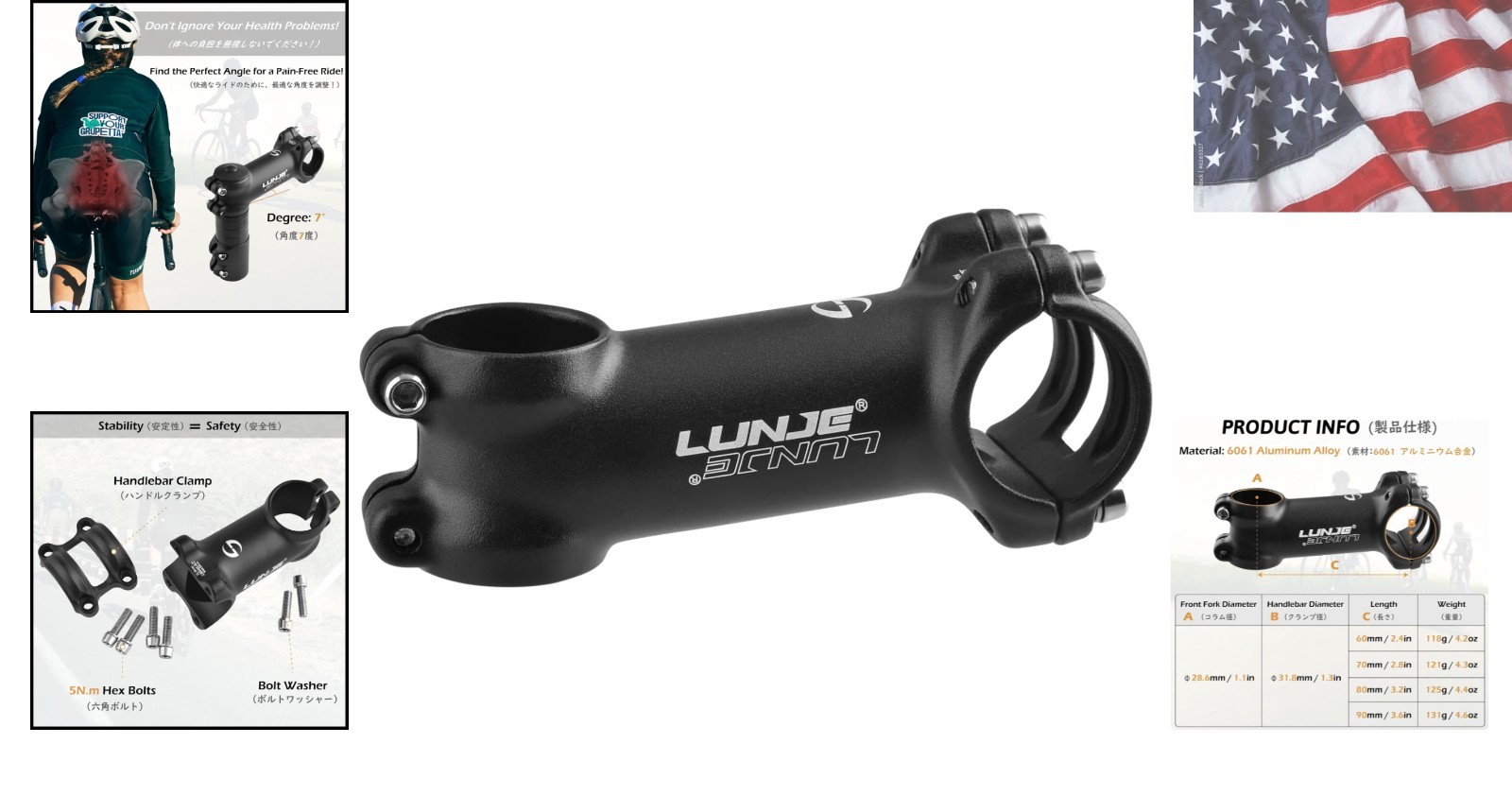 31.8 Bike Stem 7 Degree 60mm 70mm 80mm 90mm Bicycle Handlebar Stem Riser Bar …
