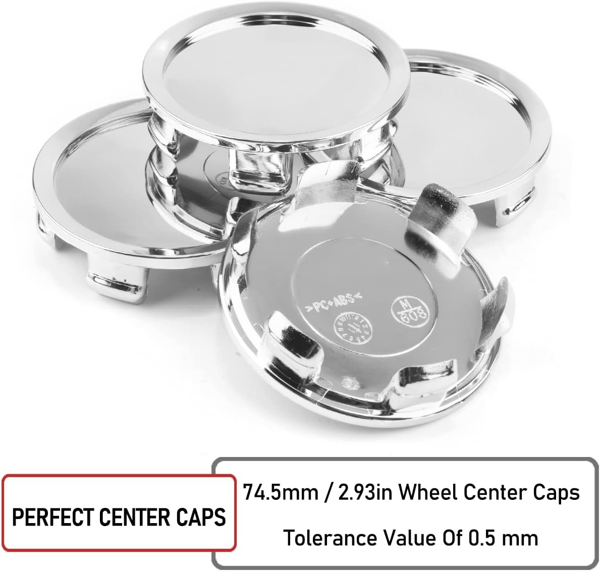 4PCS 75mm Wheel Center Caps OD 74.5mm / 2.93″, ID 70mm / 2.75″ Chrome