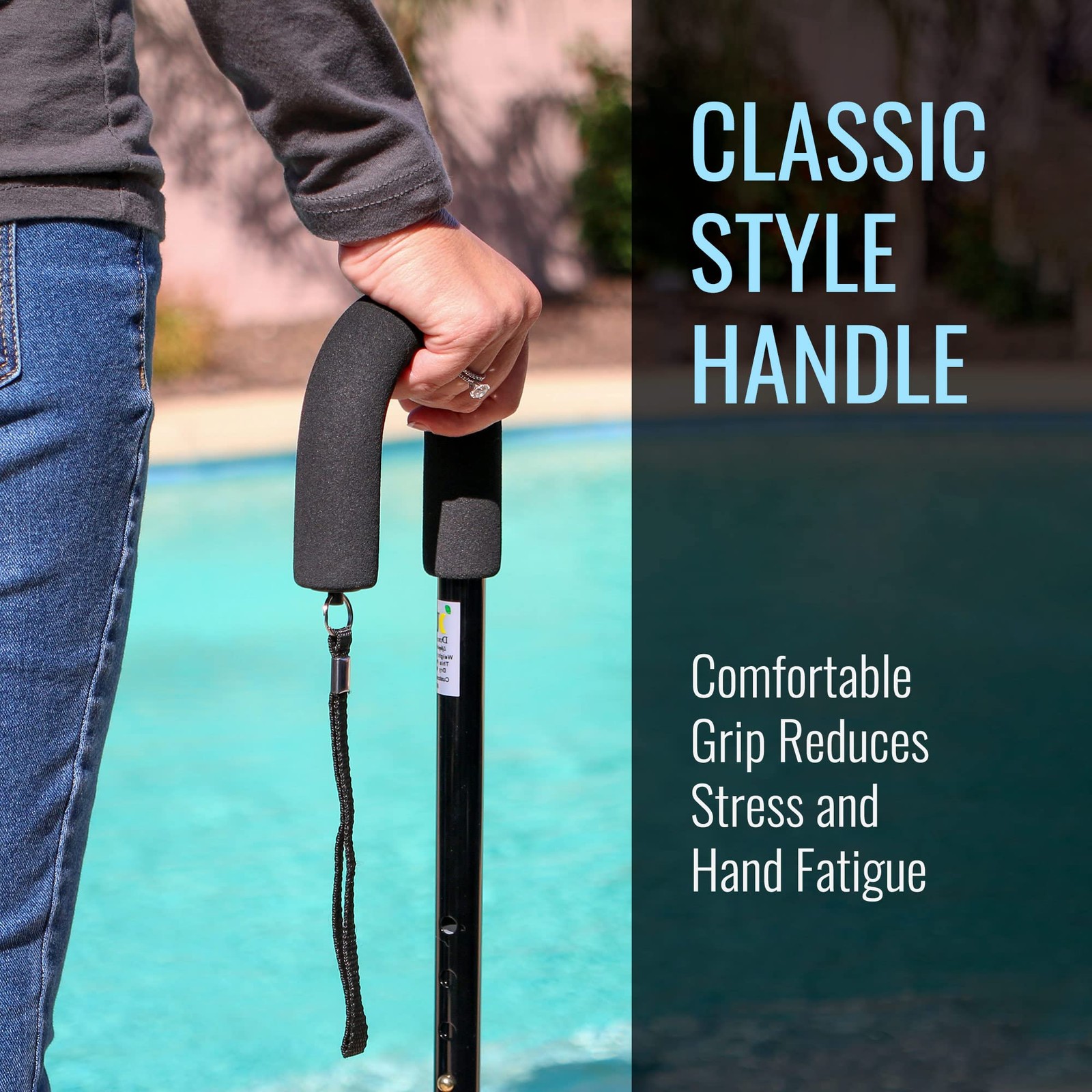DMI Deluxe Adjustable Cane with Comfort Grip 1 Count (Pack of 1), Black