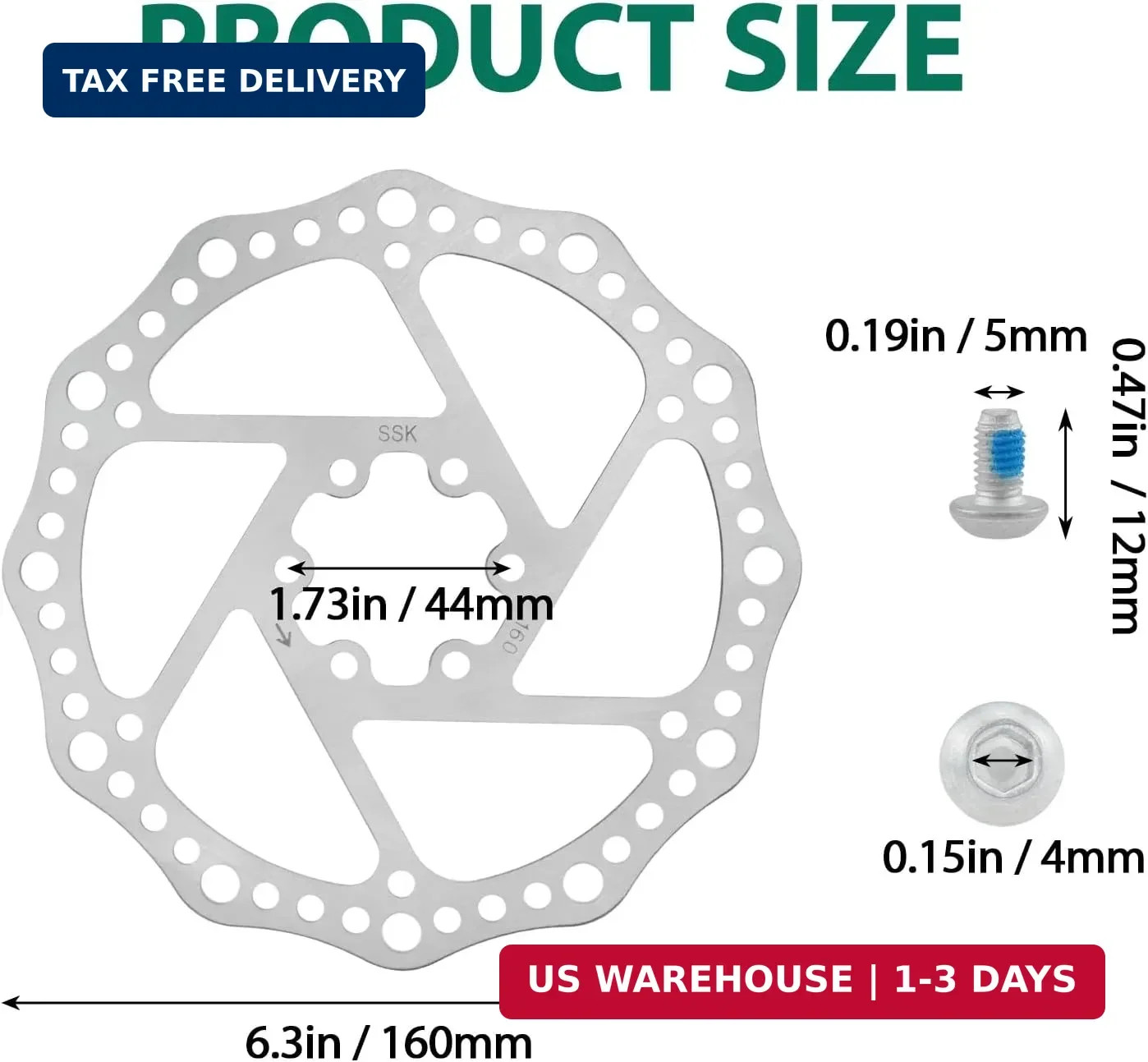 160mm Bike Disc Brake Rotor, Stainless Steel Bicycle Rotors with Anti-Slip 6 Bol