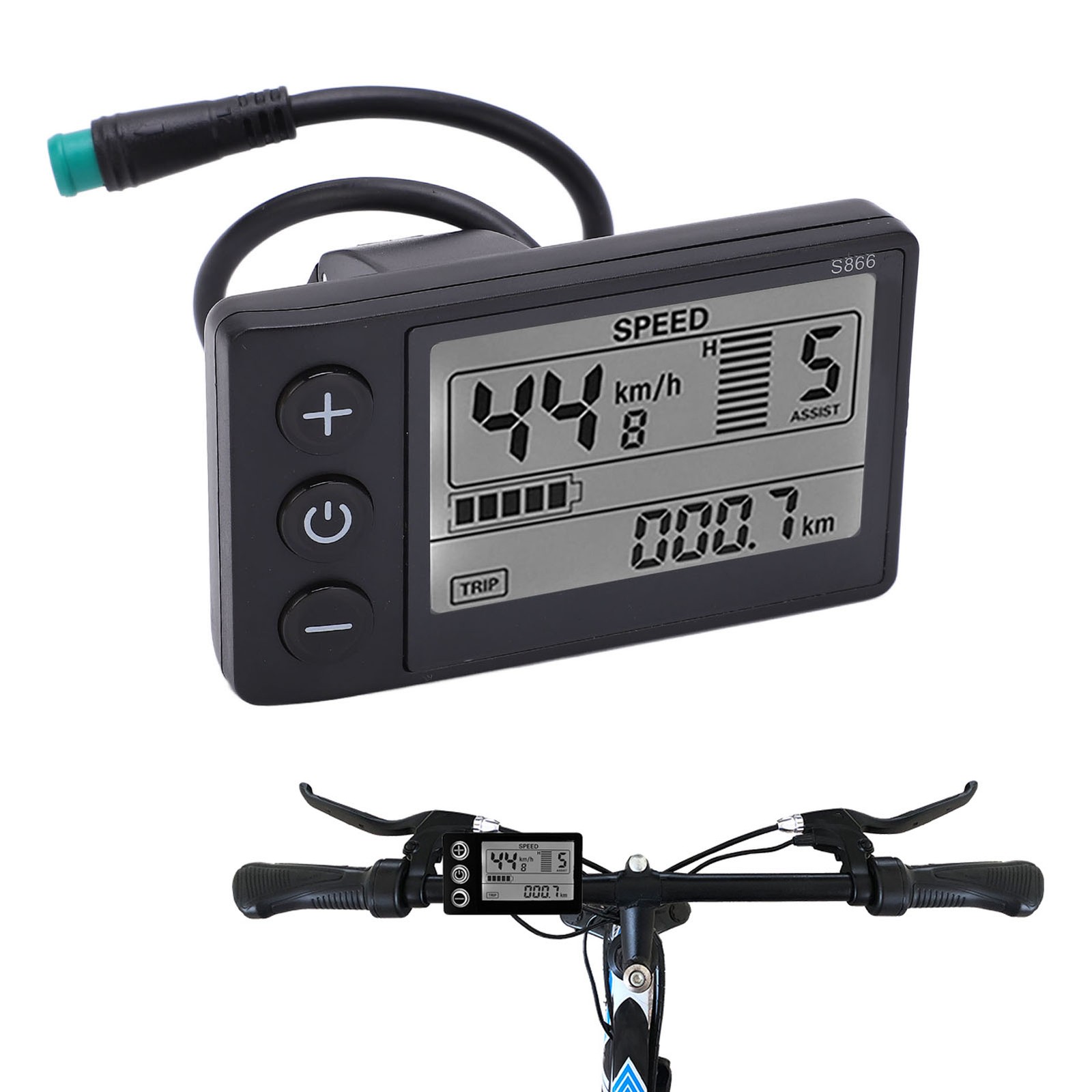 S866 LCD Display IP65 Waterproof Large Backlit Screen 24V 36V 48V E-Bike Handleb