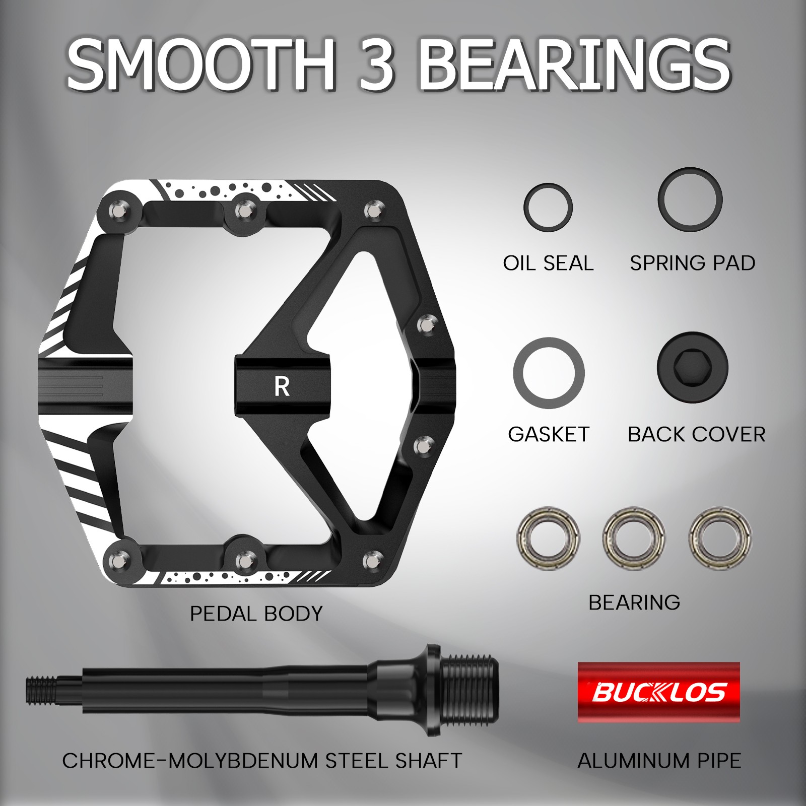 BUCKLOS Mountain Road Bike Pedals 9/16” Aluminum Alloy Bearing Reflective Pedal