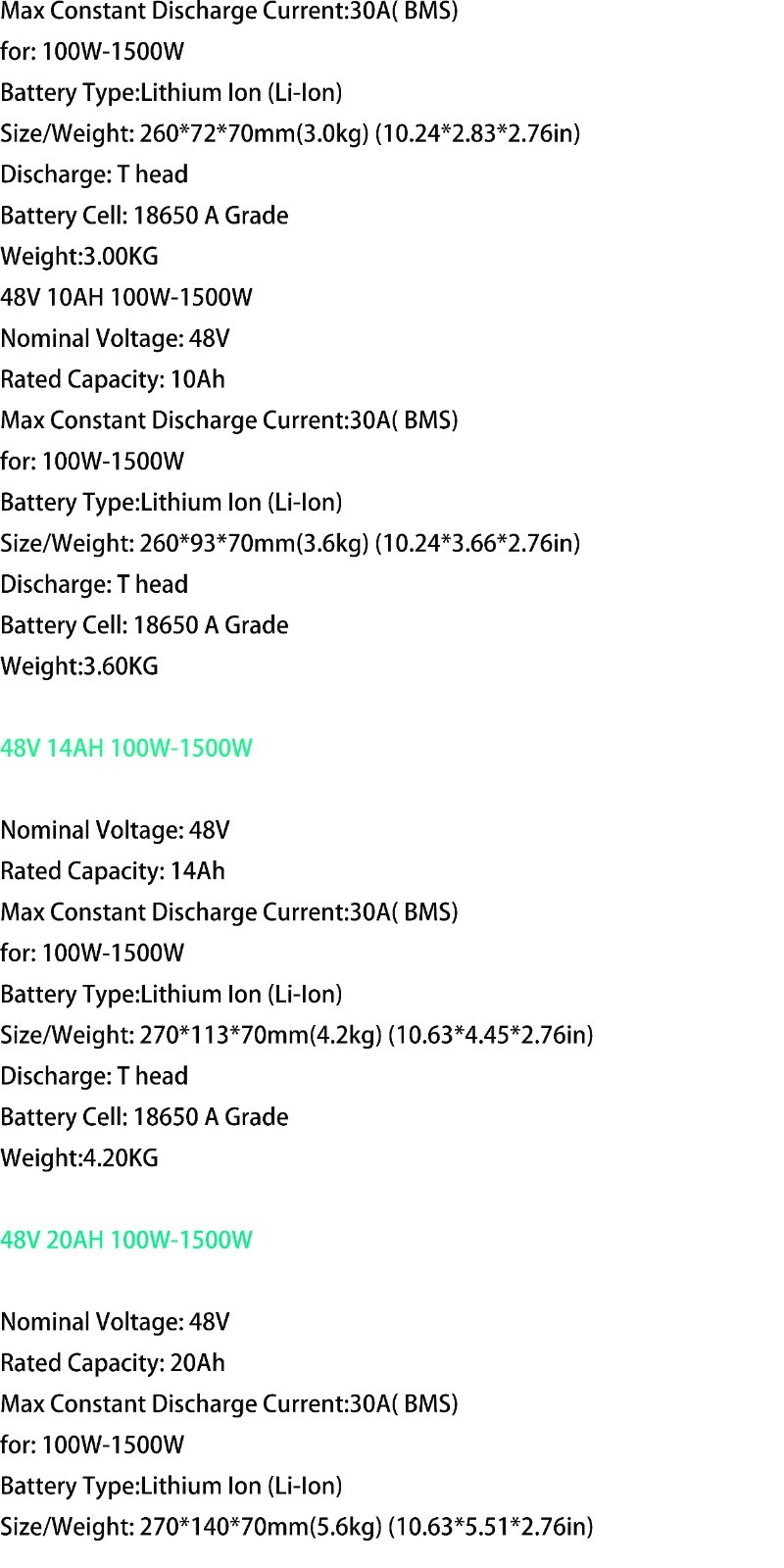 48V 36V 8Ah 10Ah 14Ah 20Ah Ebike Lithium Battery Pack for Electric Bike Scooter