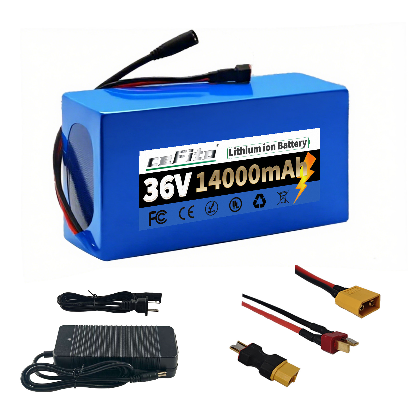 36V 14Ah Battery Lithium ion Battery, 7.6*4.2*2.7inch, DC2.5 Charging Port