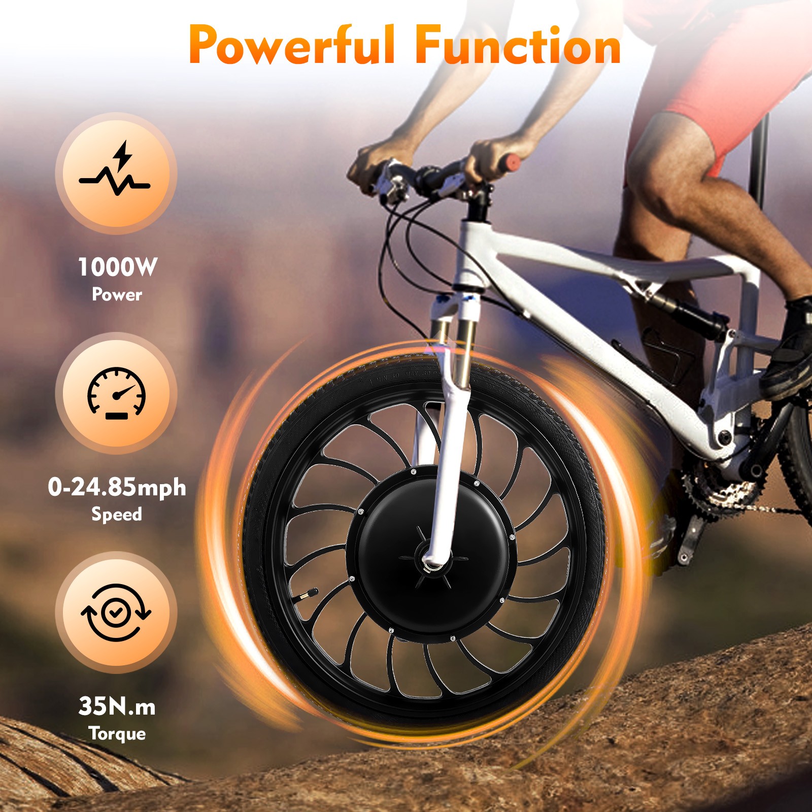 1000W 48V Front Wheel Brushless Gearless Hub Motor 20″ For Ebike 0-40km/h