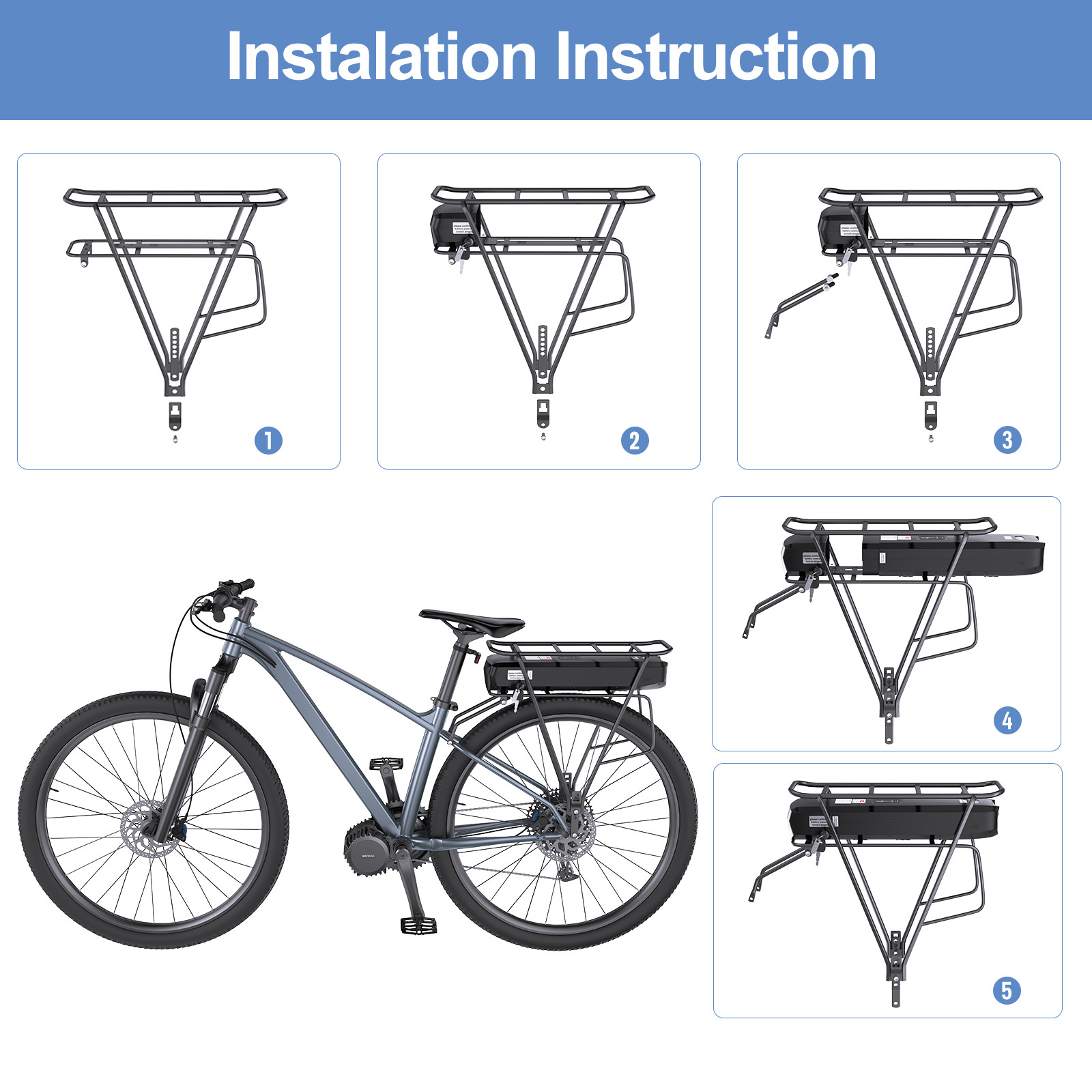 48V Electric Bike Ebike Li-ion Battery w/ BMS 52V 10Ah 13Ah 16Ah 20Ah for ≤1500W