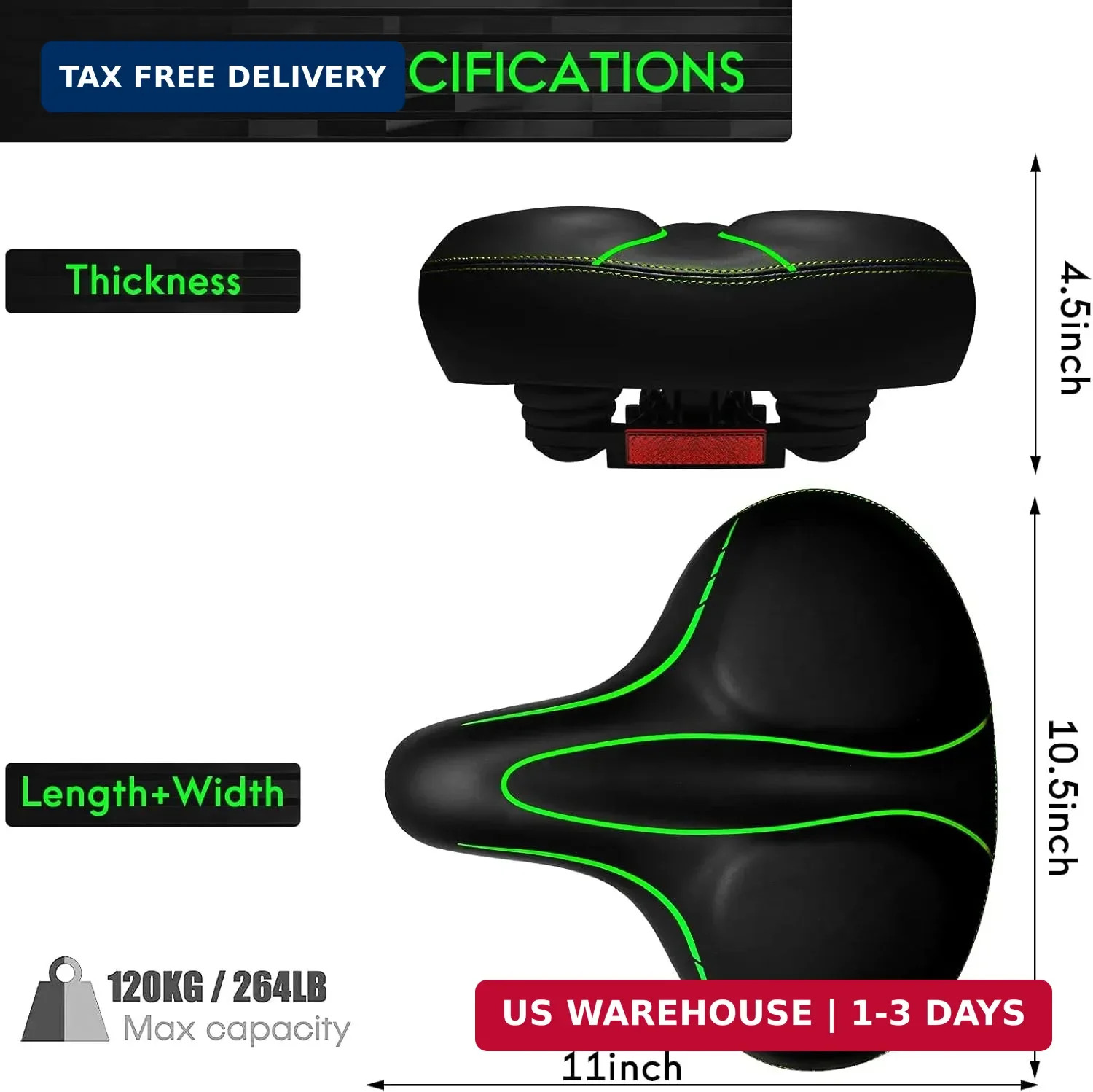 Oversized Bike Seat, Wide Bicycle Seat for Women Men Comfort, Universal Waterpro