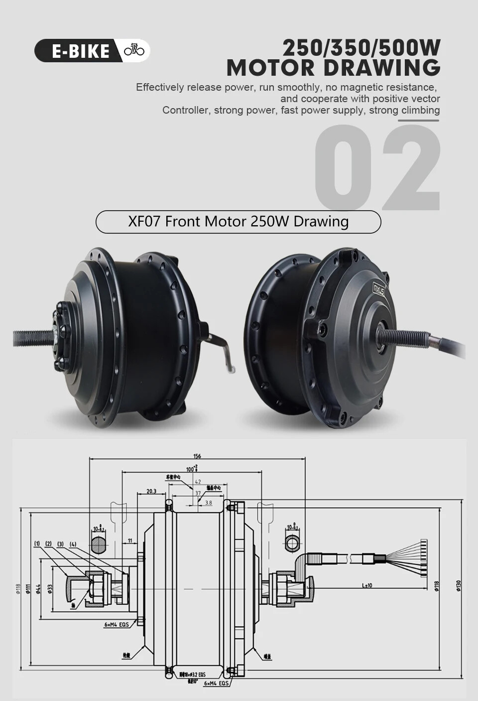 36V 48V 250W 350W 500W Electric Bike Motor Front Rear Rotate/Cassette Wheel Hub