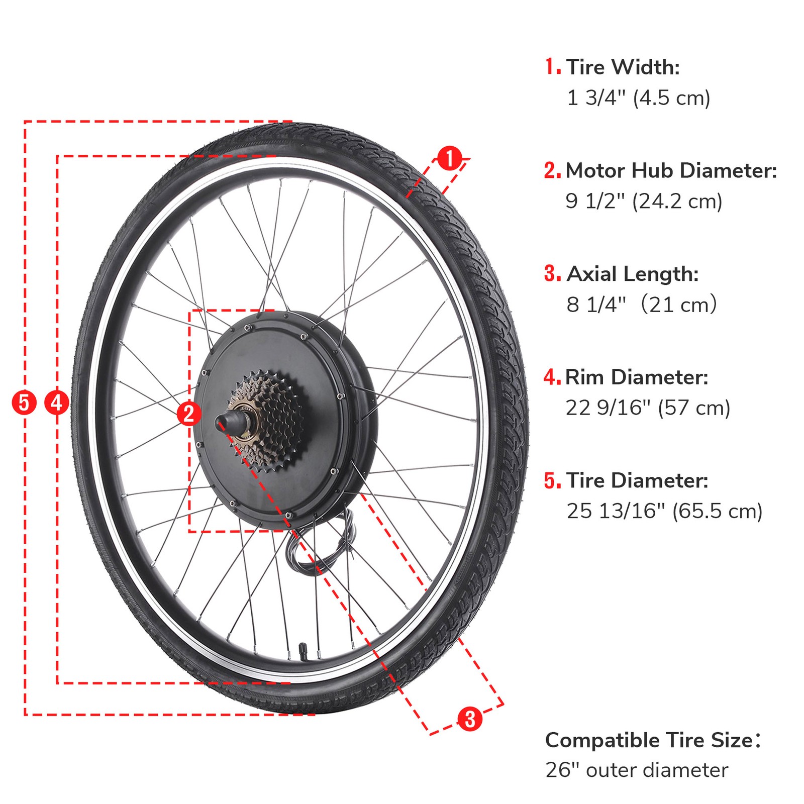 Yescom Electric Bicycle 26″ 48V1000W Ebike Conversion Kit Rear Wheel Cycling Hub