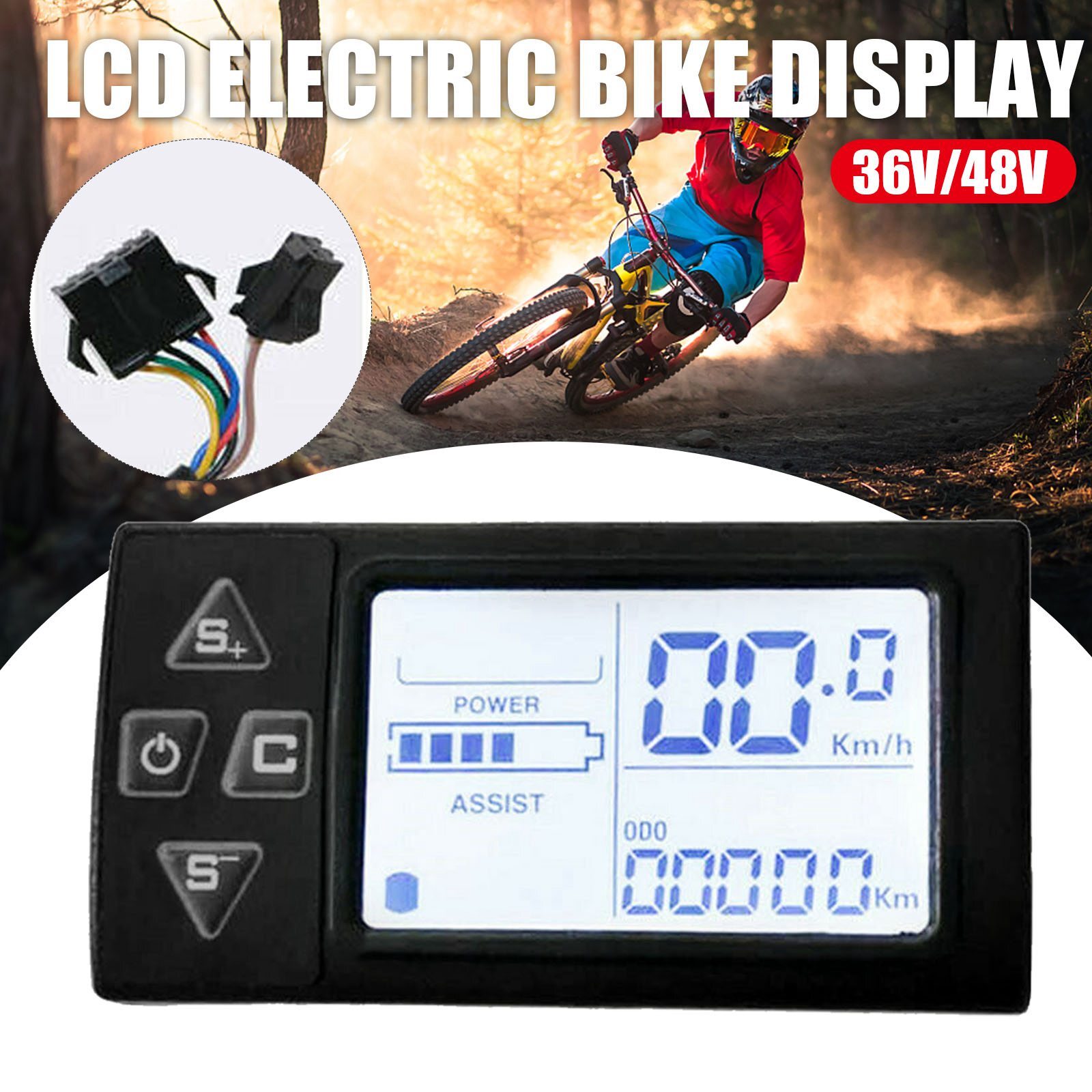 US LCD Display With Waterproof Plug 24V/36V/48V for Electric Bike BLDC Control