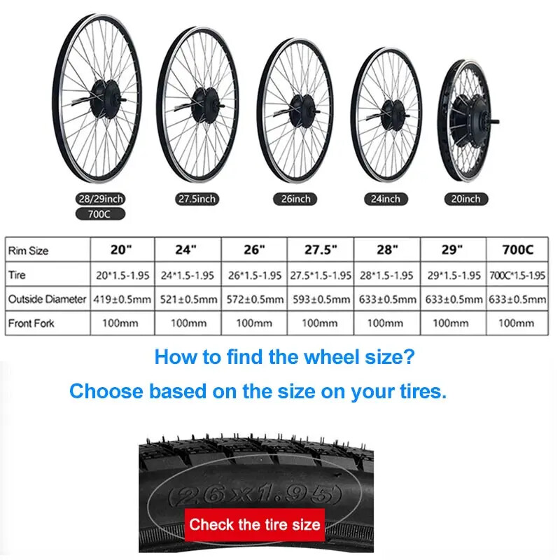 36V 48V 250W 500W 2000W Front/Rear Powerful Hub Wheel E-bike Conversion Kit