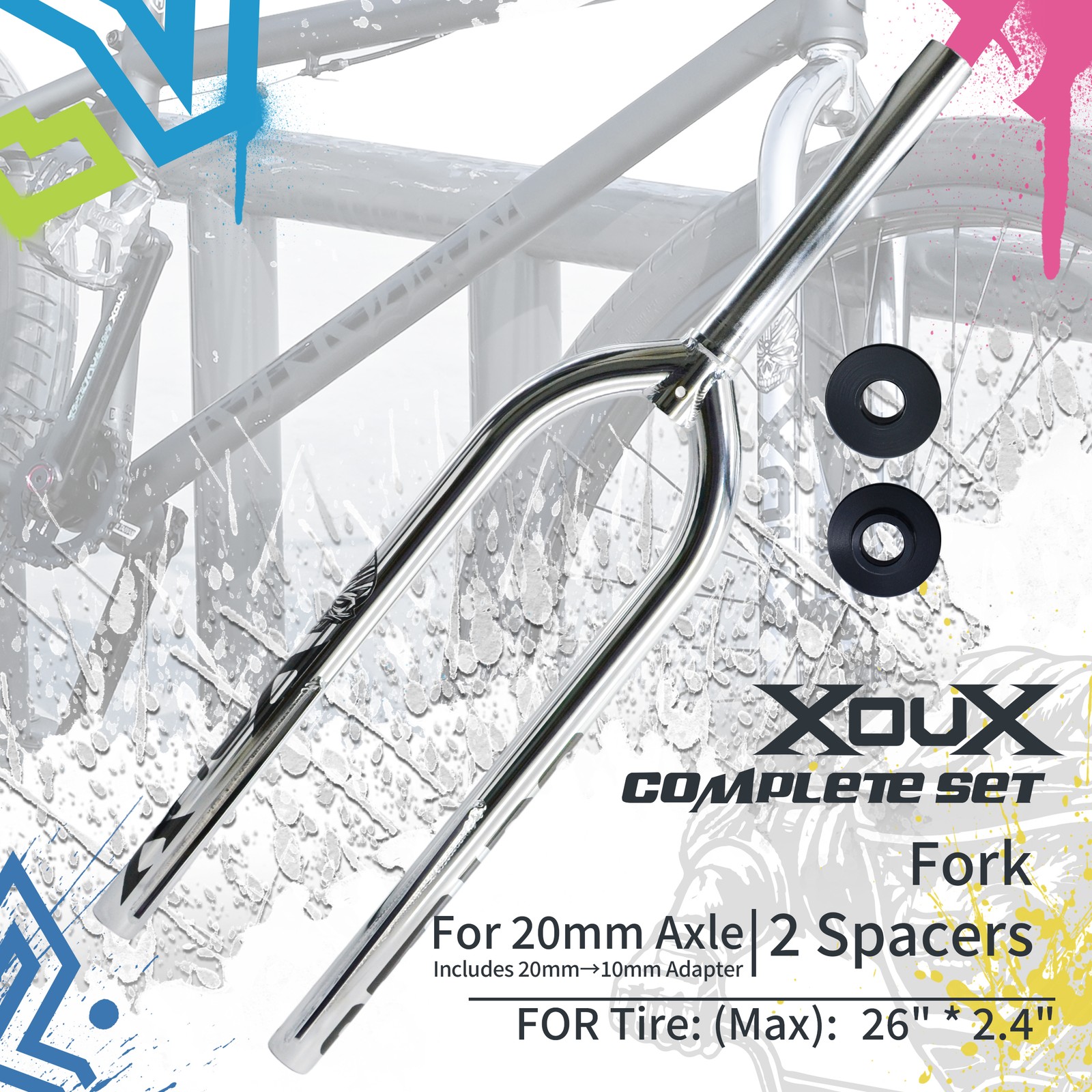 XOUX STRIDE 26 inch Threadless BMX Fork 1-1/8 inch , Silver