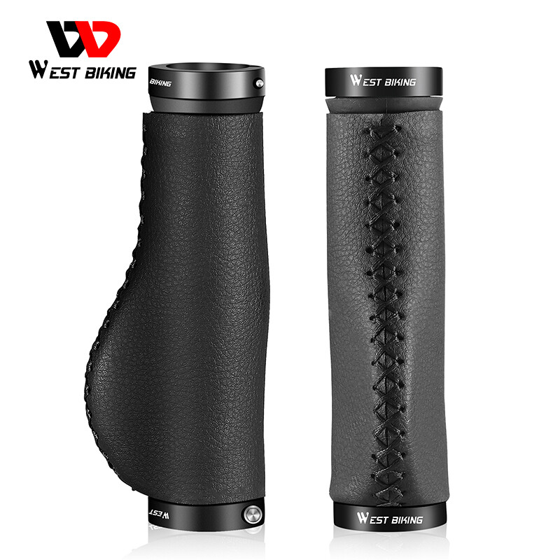 WEST BIKING Leather Bike Grips Lock-on Cycling Bicycle Handlebar Grips Black