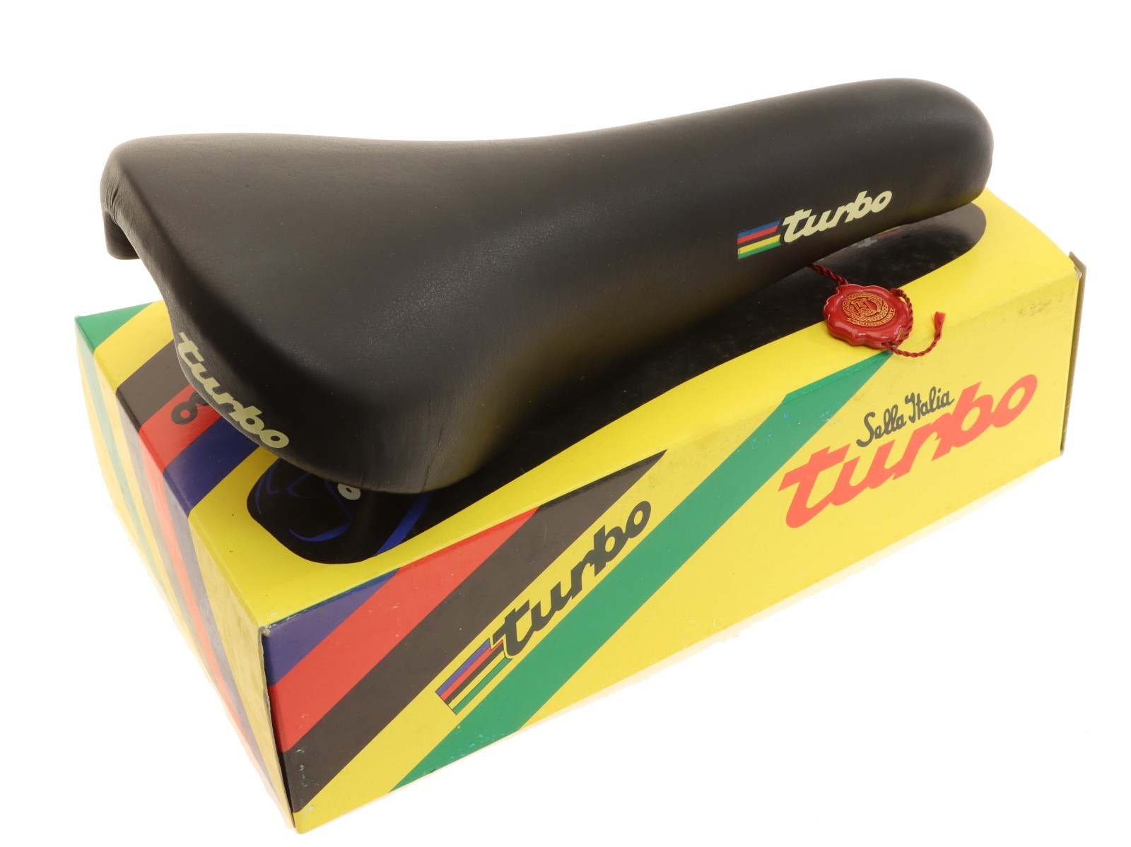Selle Italia Turbo Leather Saddle Black w/ WC STRIPES 90s Steel NEW in Box NOS
