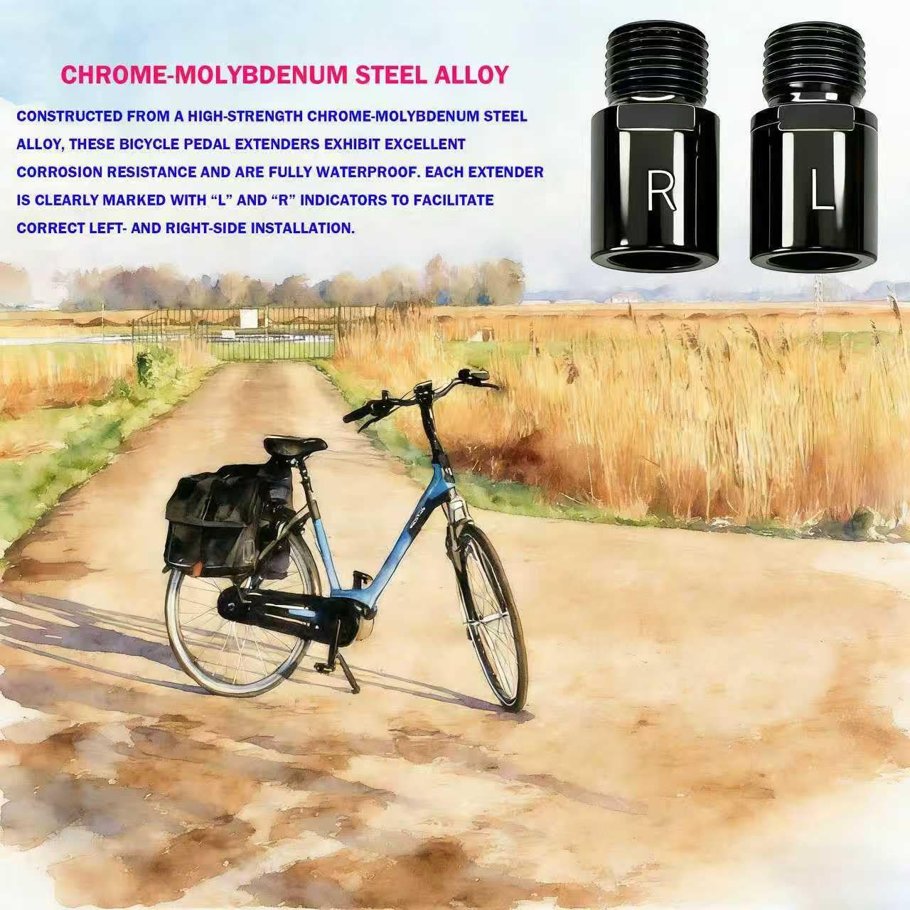 Chrome-Molybdenum Steel Bike Pedal Extenders, 20mm Compatible with 9/16″ Pedals