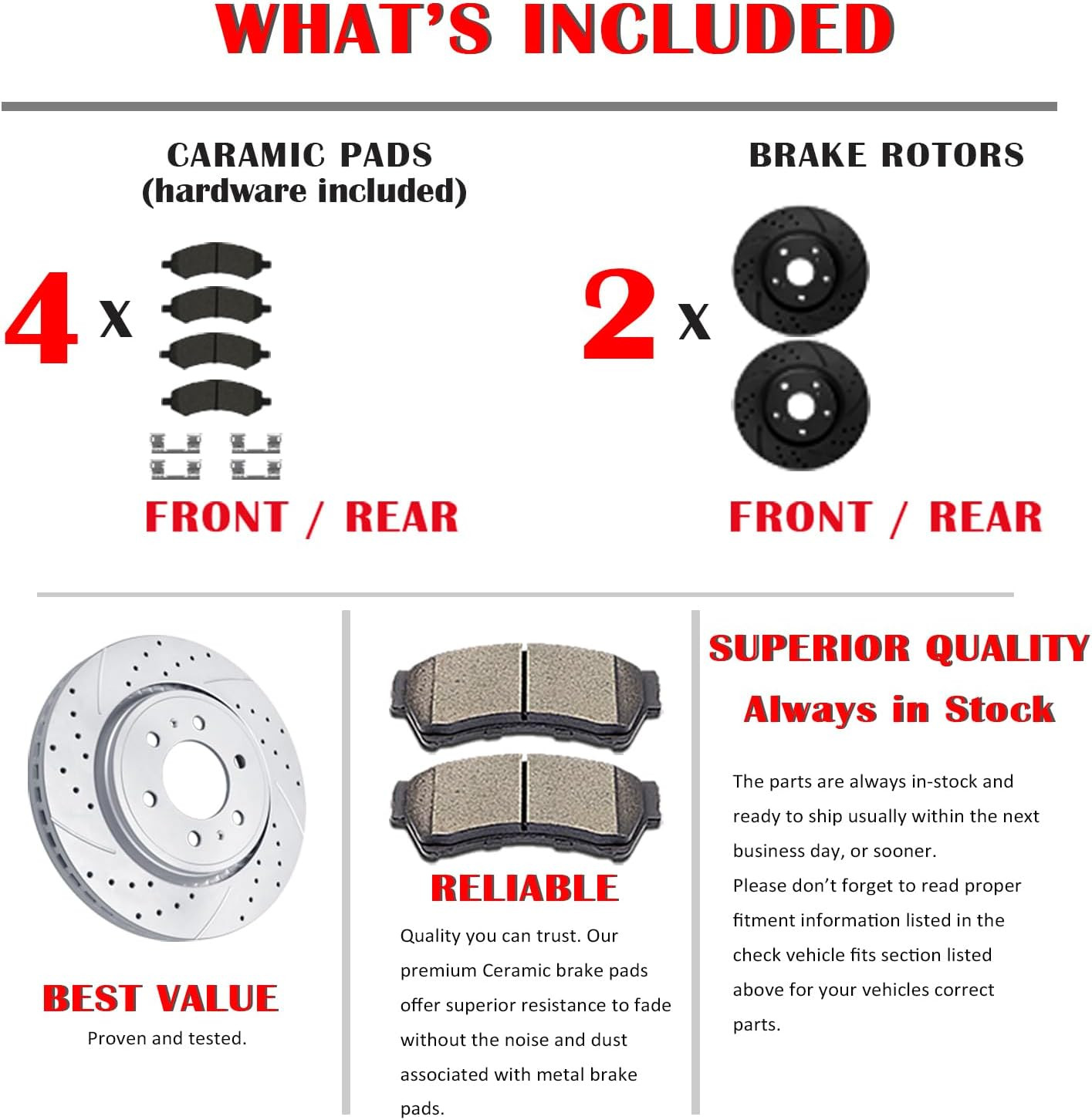 Front Brake Kit Drilled Slotted Rotors Ceramic Pads Cadillac Escalade Chevy GMC