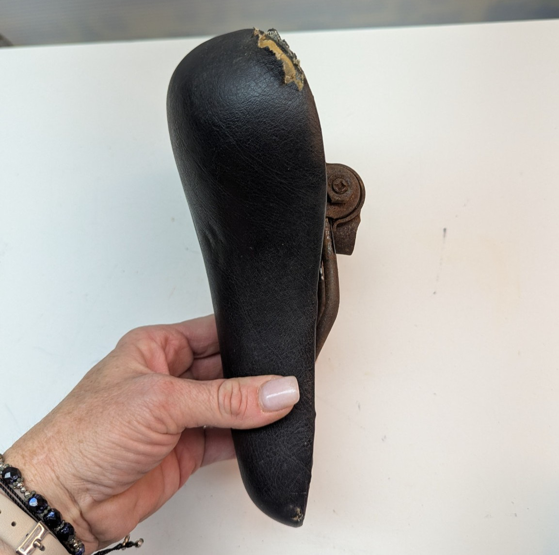 Vintage Black Padded Saddle Original Seat Faux Leather