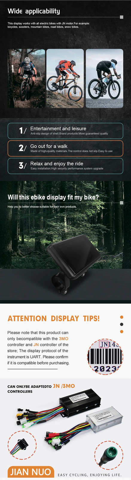 E-bike Display 24V 36V 48V 52V 60V 72V LCD Color Display 5Pin SM/Waterproof Plug