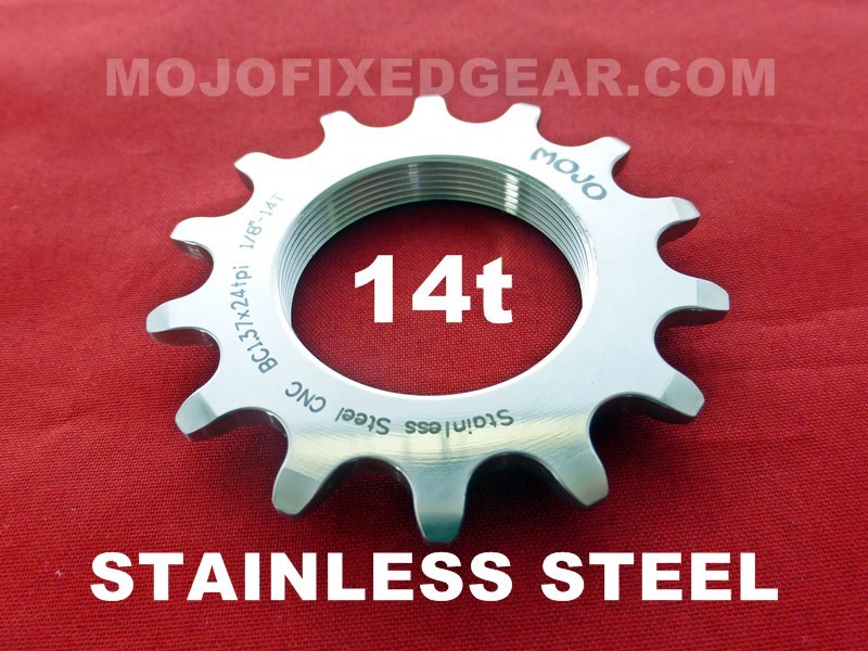 MOJO 14T FIXED GEAR COG – STAINLESS STEEL TRACK 14 TOOTH 1/8 INCH CNC