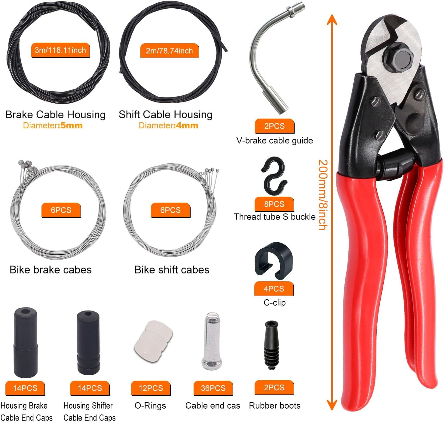 107PCS Stainless Steel Wire Cutter Bike Brake Cable Housing Shifter Cable Housin