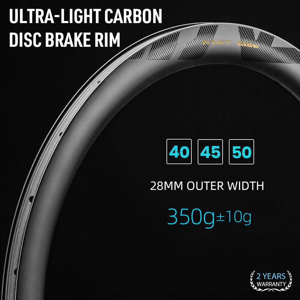 RYET Carbon Disc Rim 40/45/50mm 28mm Road Bike Tubeless 24H 350-375g Super Light