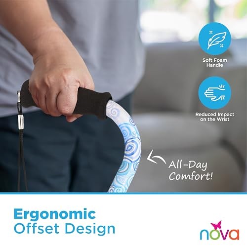 Nova Joy Designer Offset Quad Cane for 1 Count (Pack of 1), Proud Peacock