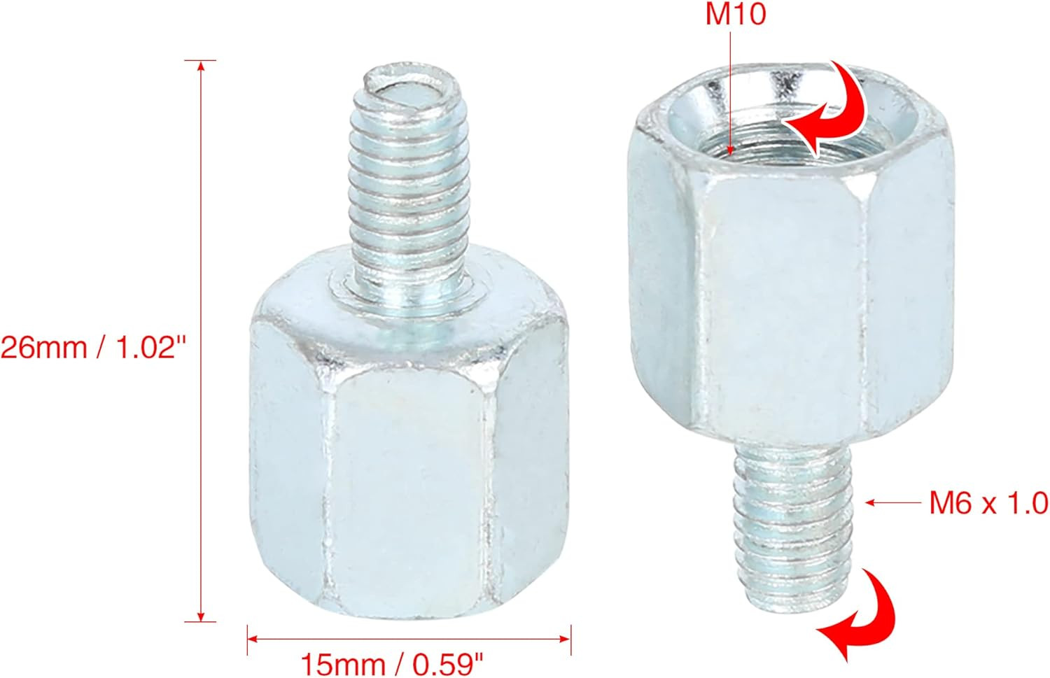 5Pcs 10Mm RH to 6Mm RH Rearview Mirrors Adapter Screws Bolt Accessories Silver T