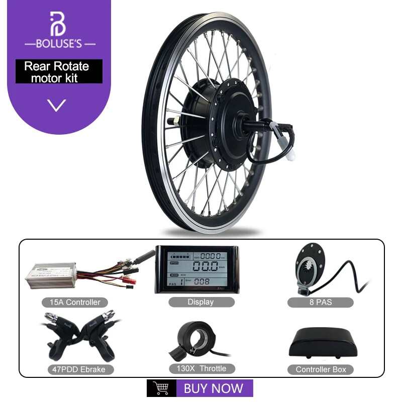 250W-500W E-bike Conversion Kit 36V 48V Rear Rotate Wheel Hub Motor Drop 135mm
