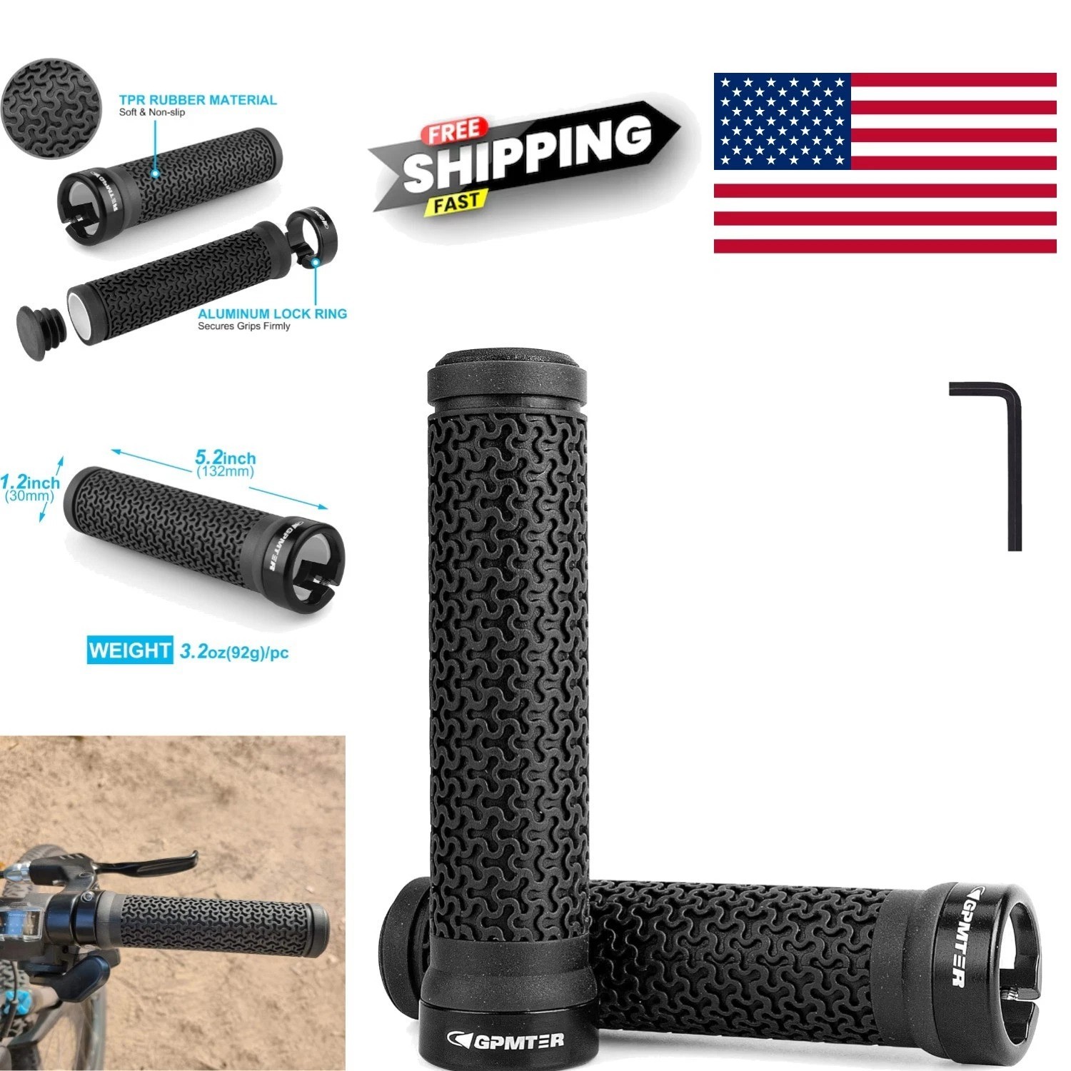Bicycle Handlebar Grips 131mm Length Soft Rubber Lock On for Easy Installation