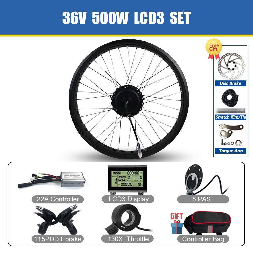 36V 48V 500W Rear Rotate Hub Motor Wheel 20 / 26Inch Snow E-bike Conversion Kit
