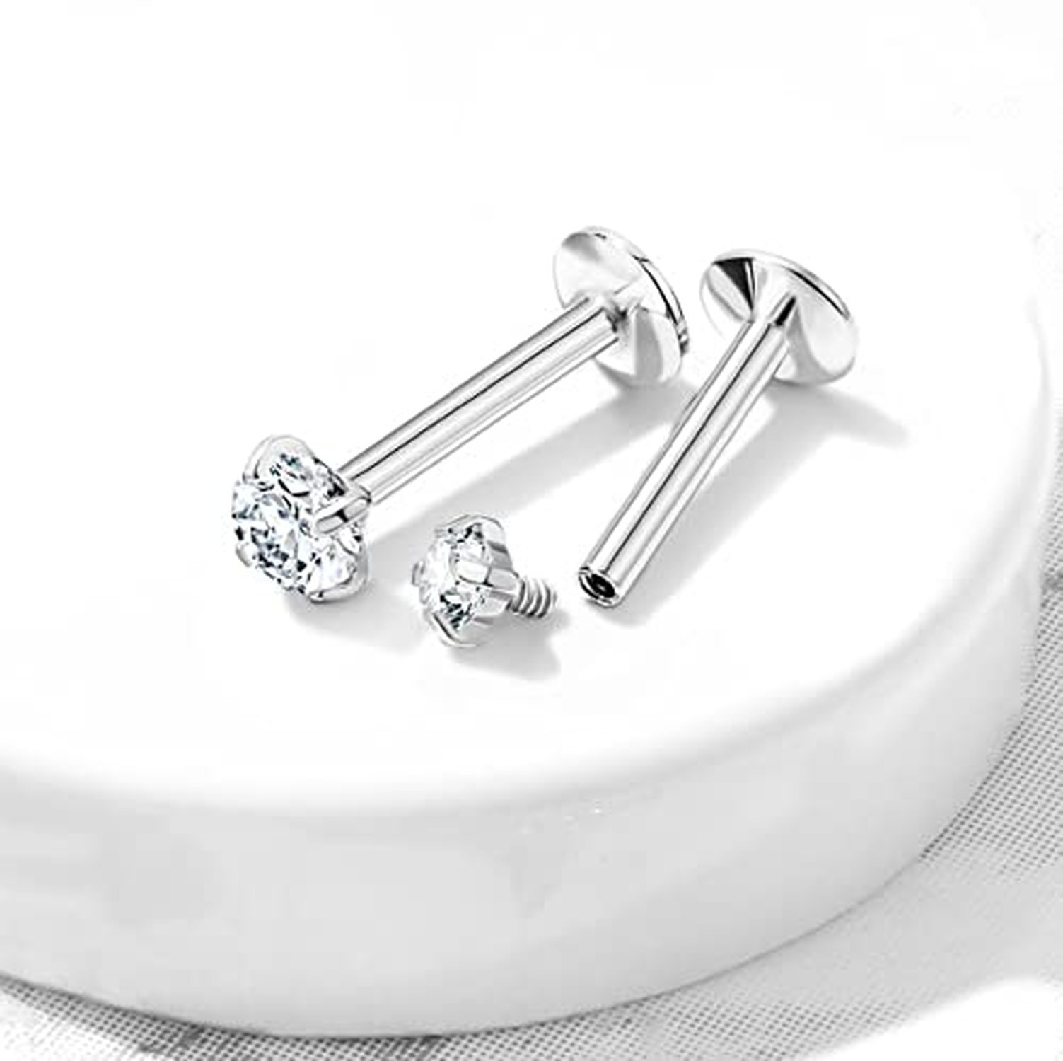 16 g Titanium Internally Threaded Tragus Piercing Jewelry CZ Top Flat Back Pi…