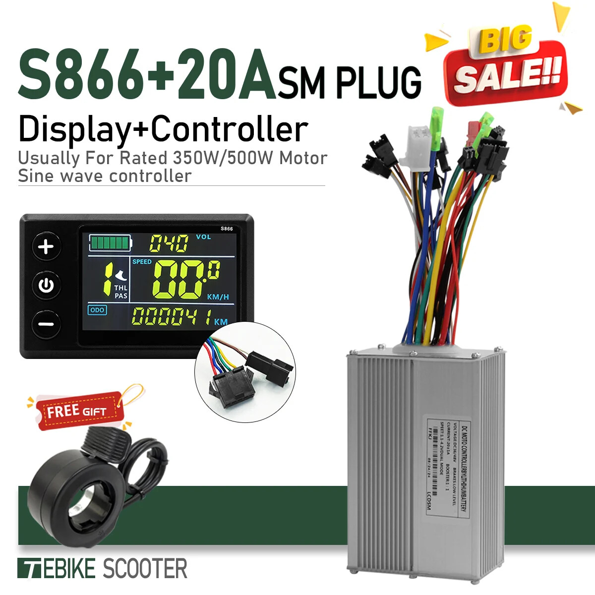 Ebike 3 Mode Sinewave 20A Controlle 36V 48V Color M5/UKC1 Display 350W500W Motor