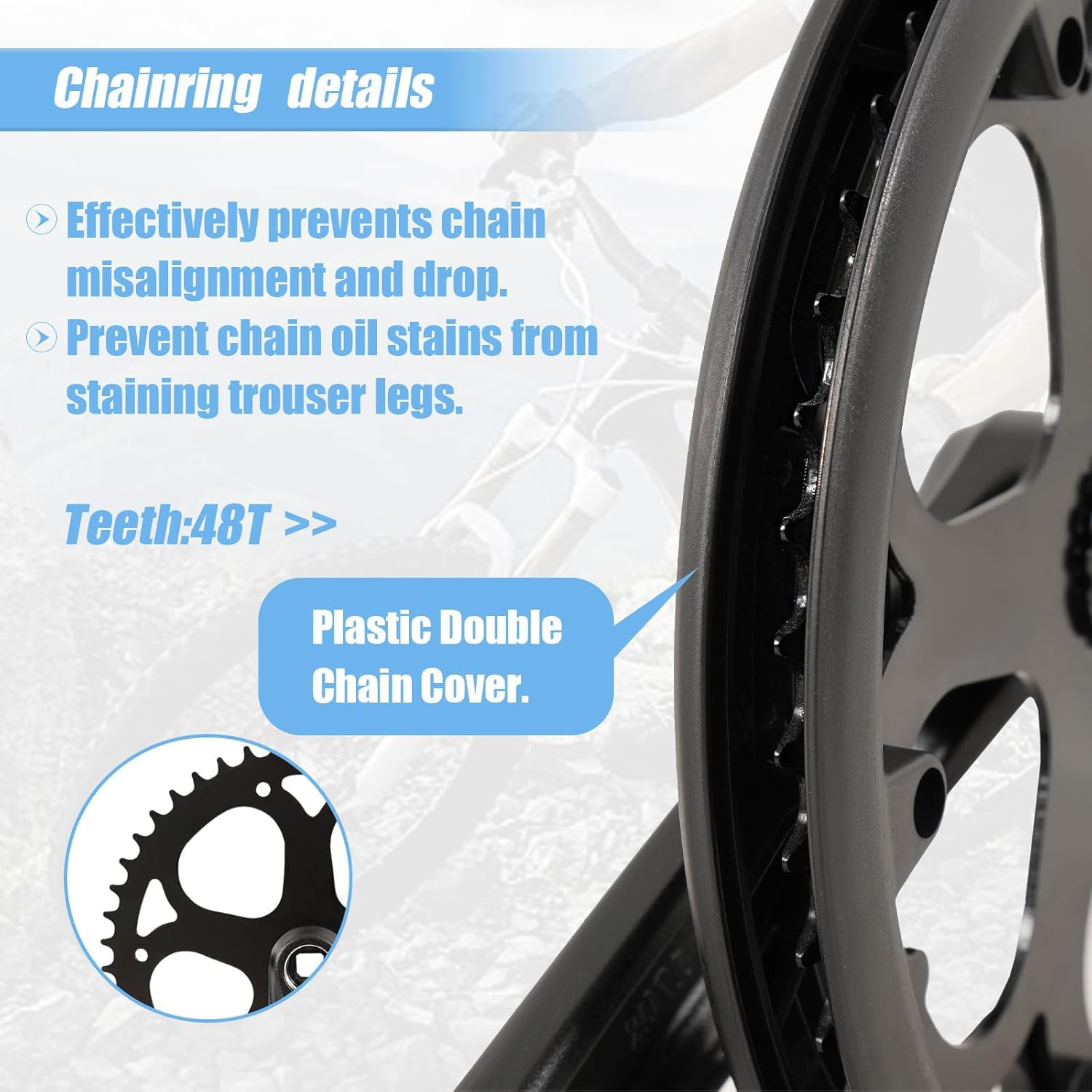 Bike Crankset for Ebike: 48T/52T Universal Bike Crankset Set Double Chain Cover