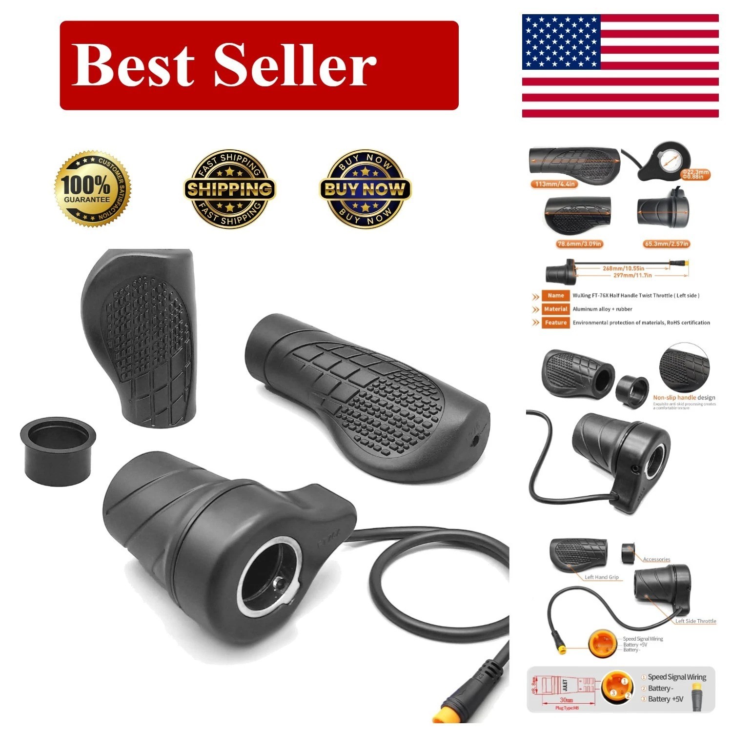 76X Waterproof Half Twist Throttle for Electric Bikes – 24V to 72V Compatibility