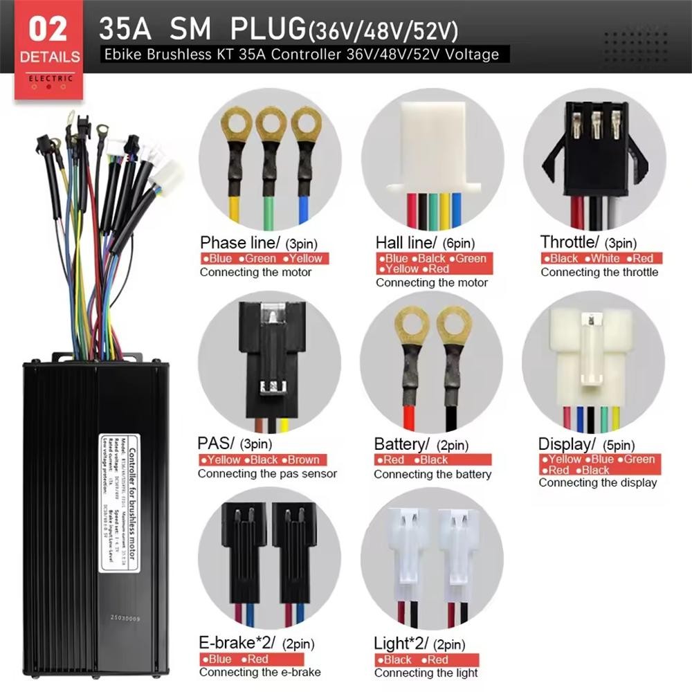 EBike Controller 36 48V 52V KT-35A Sine Wave Controller 12 tubes For 1500W Motor