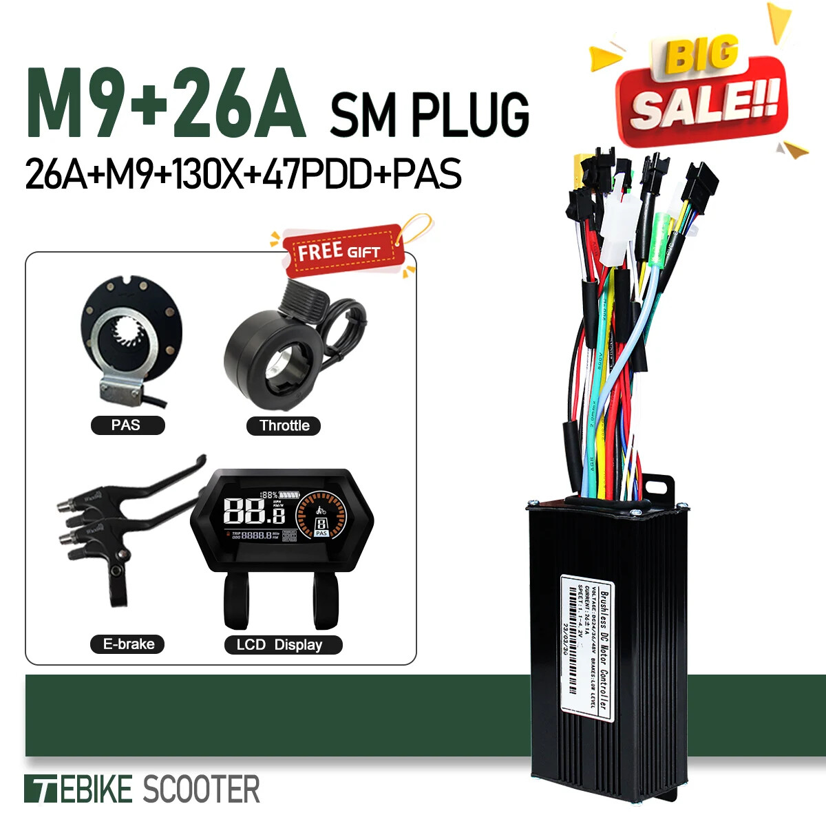 3 Mode E-bike Sinewave Controller 17A 26A 30A 40A with M5 M9 Display 250W-2000W