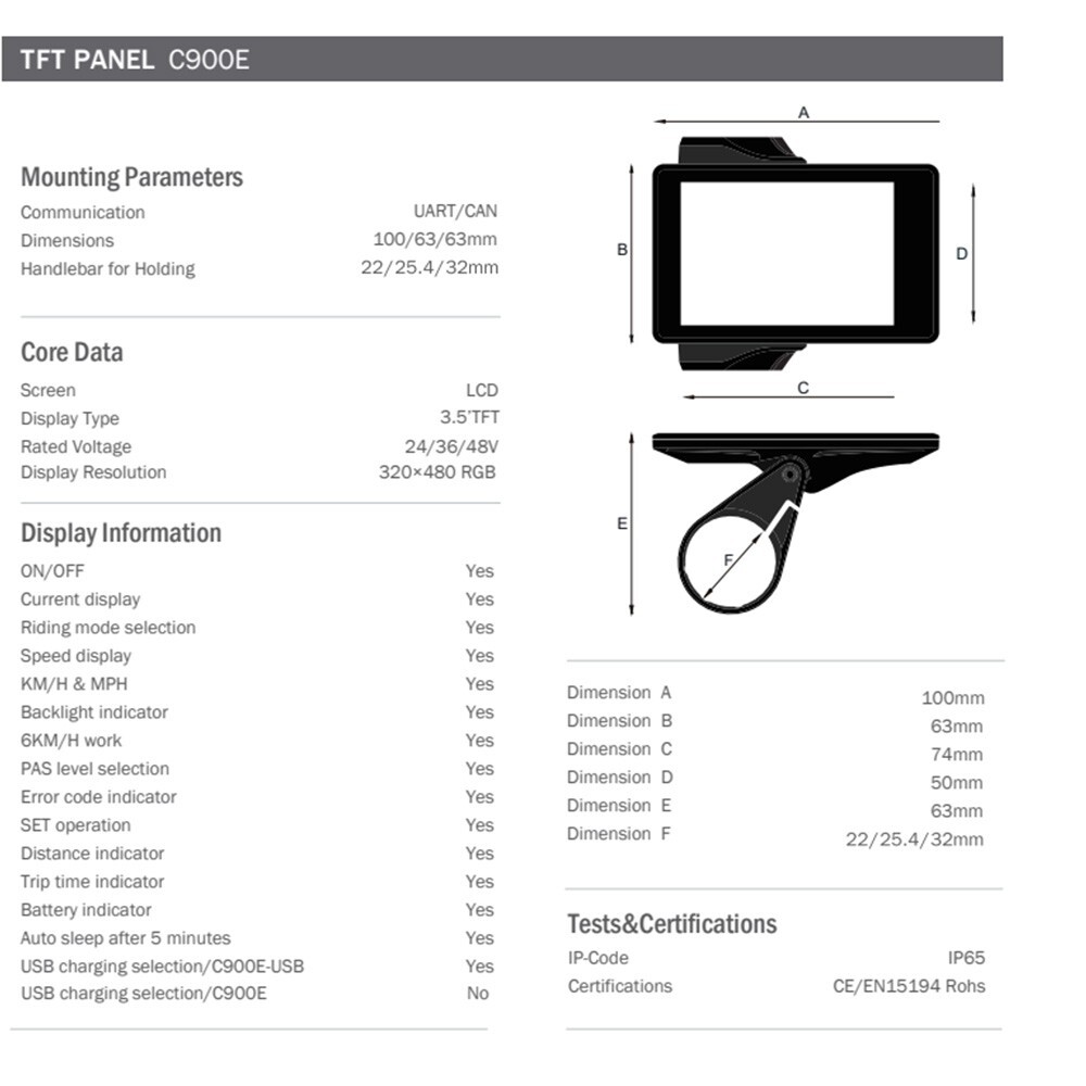 Bigstone LCD C900E Display Kit Conversion EBIKE 48V Electric Bike Accessories