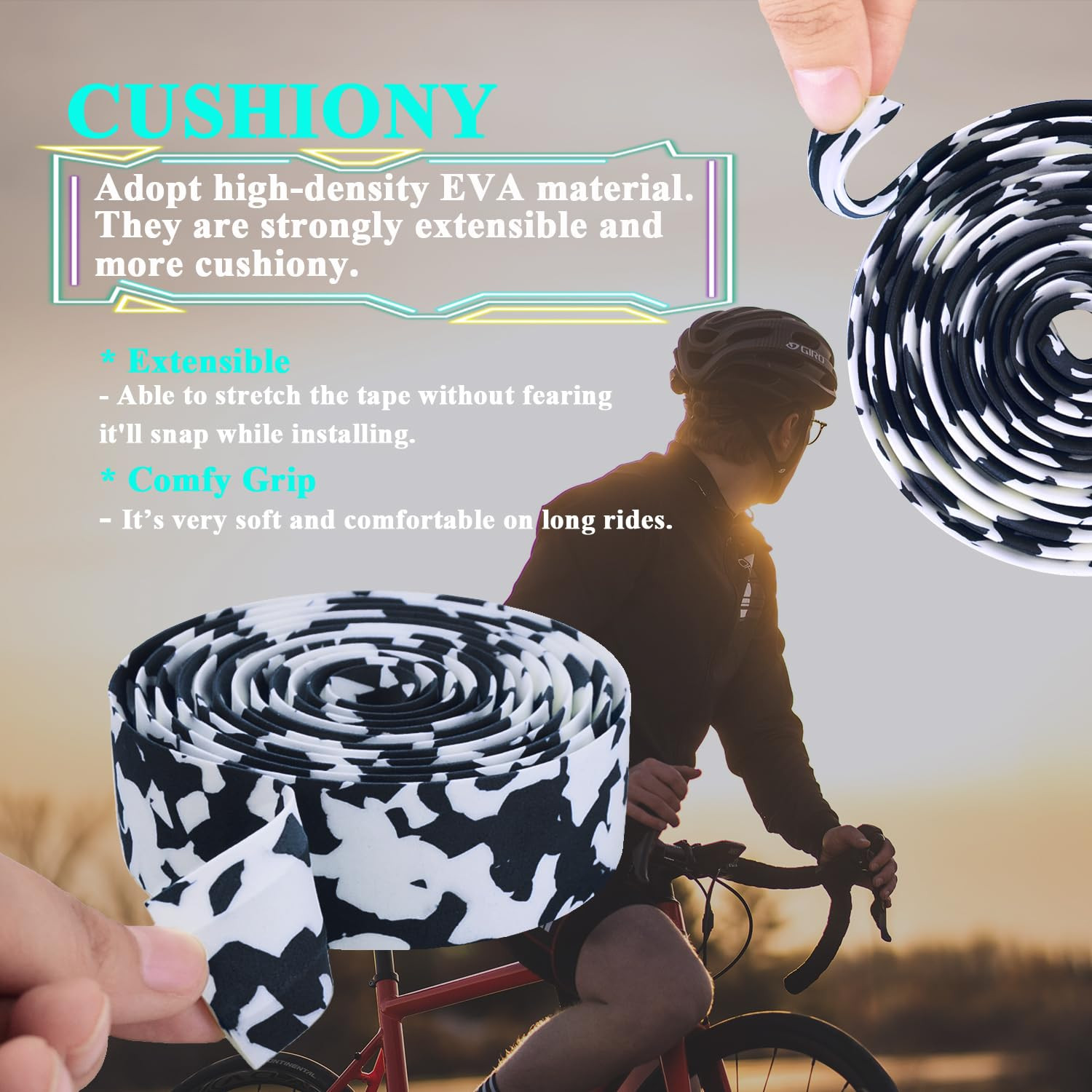 KINGOU Black & White Camouflage EVA Road Bike Handlebar Tape Bar Wraps – 2PCS pe