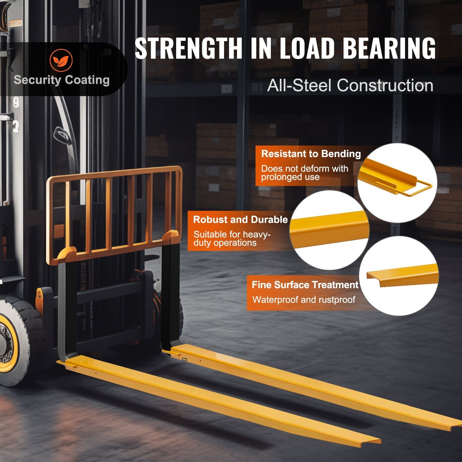 Forklift Extension Forks 96inch 4.5inch 4000lb Capacity Carbon Steel Yellow